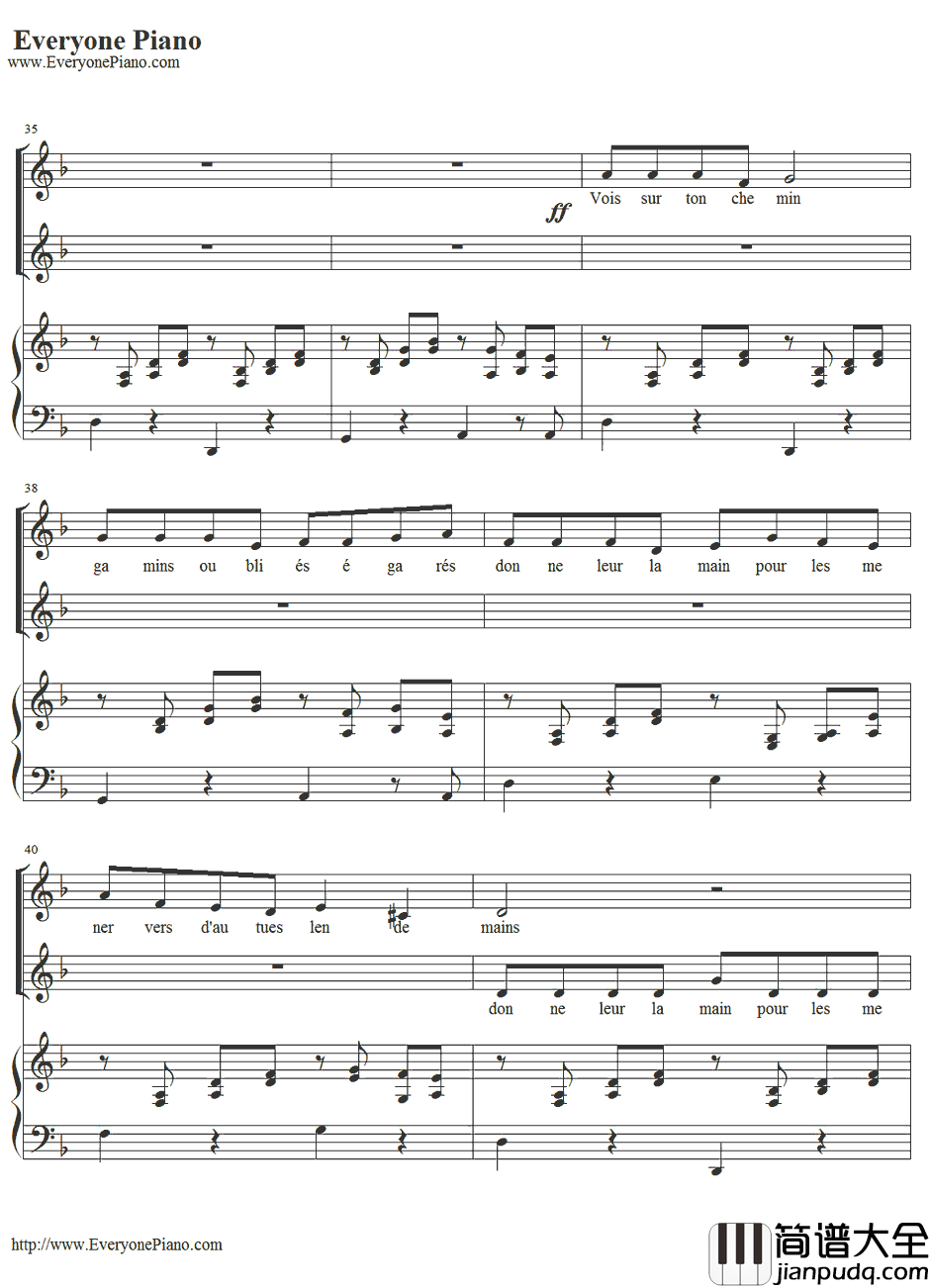 Vois_Su_rTon_Chemin钢琴谱_BrunoCoulais&ChristopheBarratier_放牛班的春天插曲