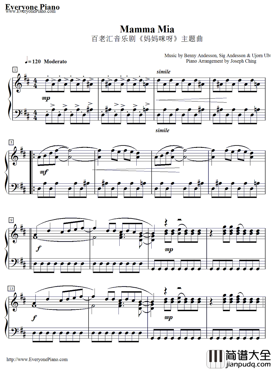 Mamma_Mia钢琴谱_ABBA