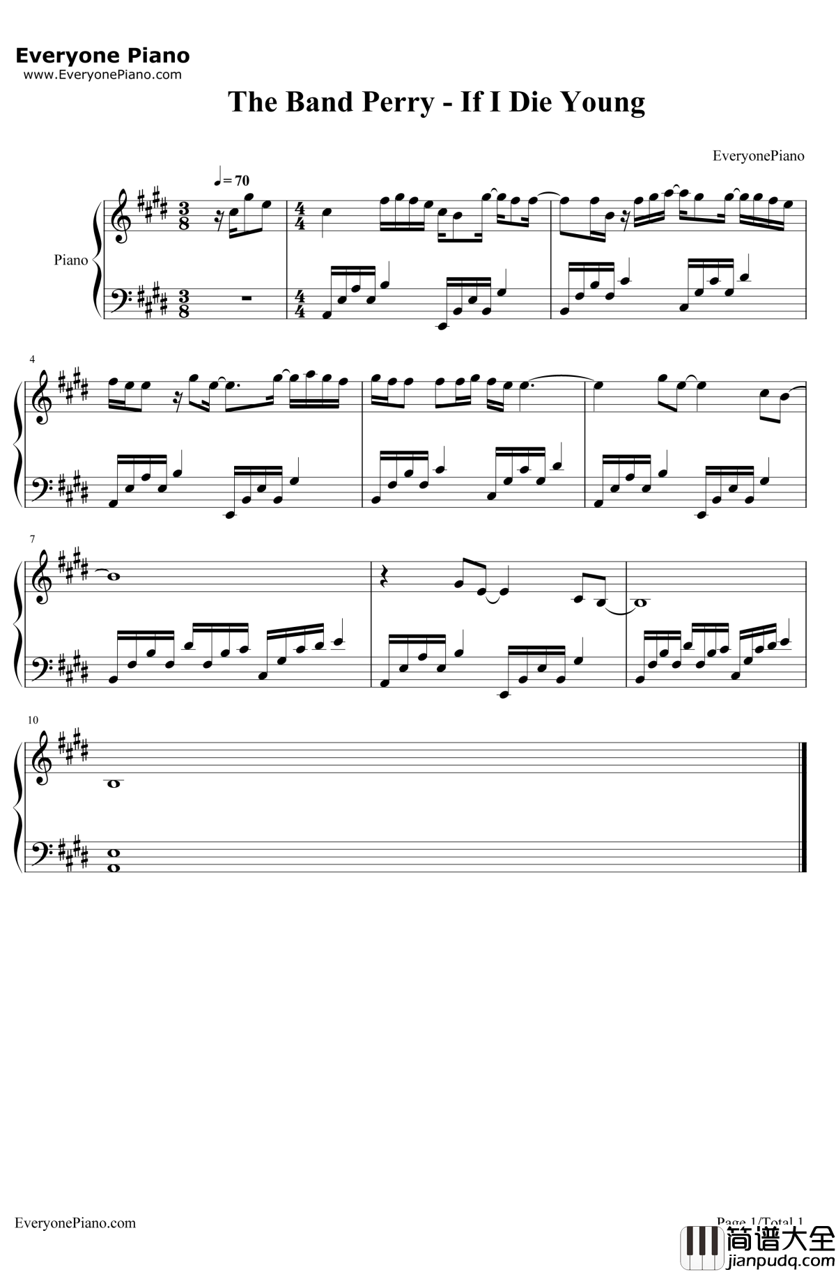If_IDie_Young钢琴谱_TheBandPerry