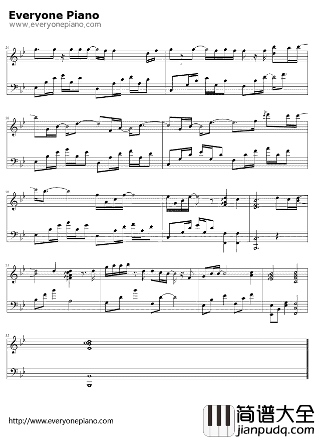 泪的告白钢琴谱_吉田亚纪子_ThankYou