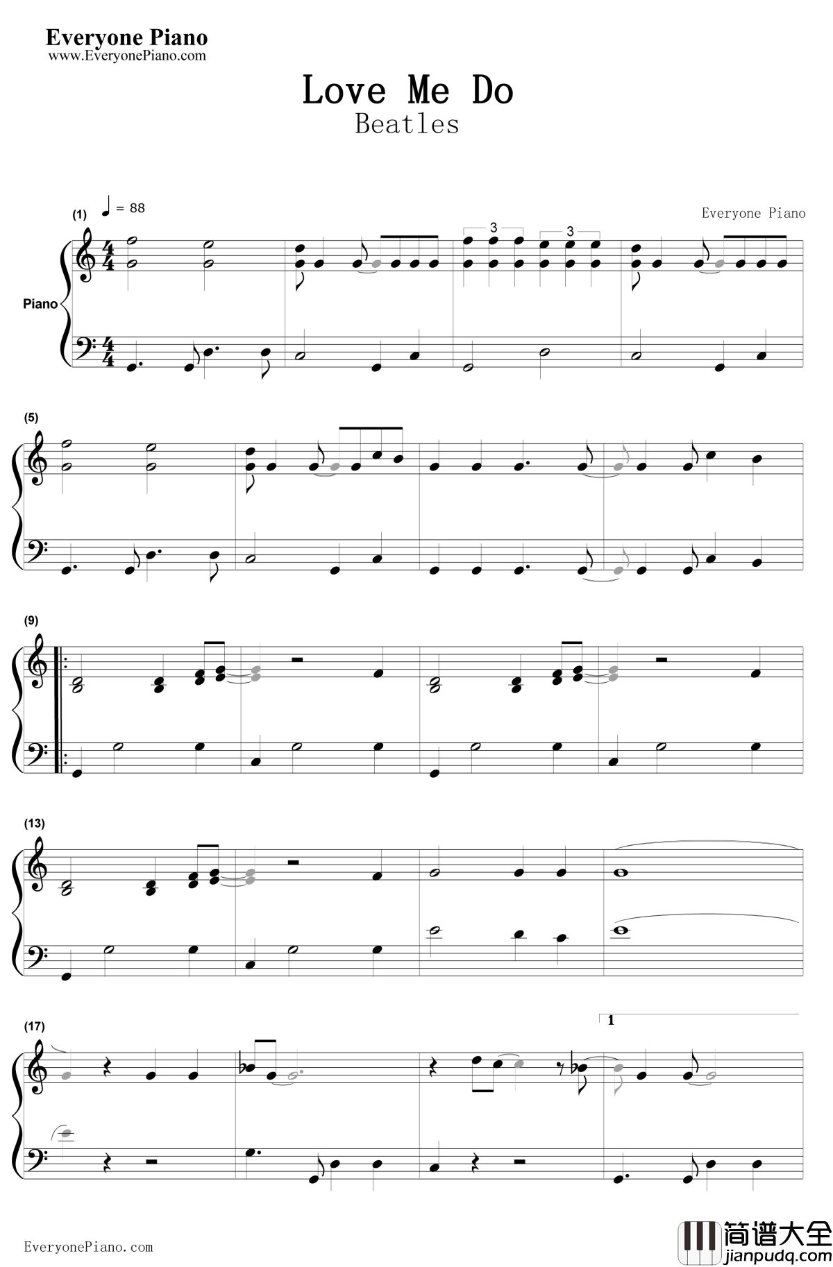LoveMeDo钢琴谱_TheBeatles