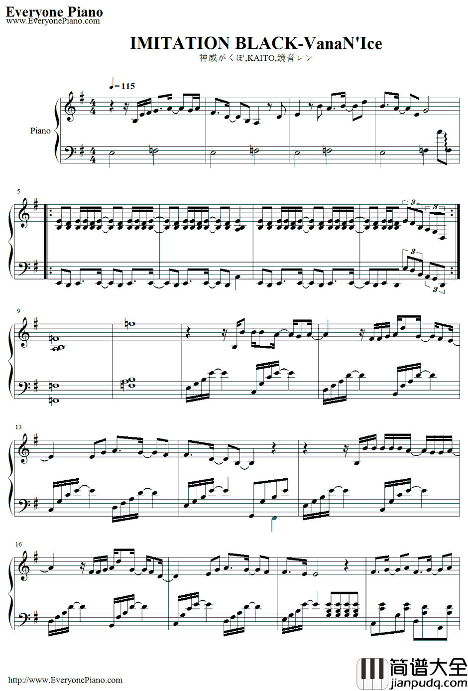 IMITATION_BLACK钢琴谱_VanaN'Ice（镜音レンKAITO神威がくぽ）