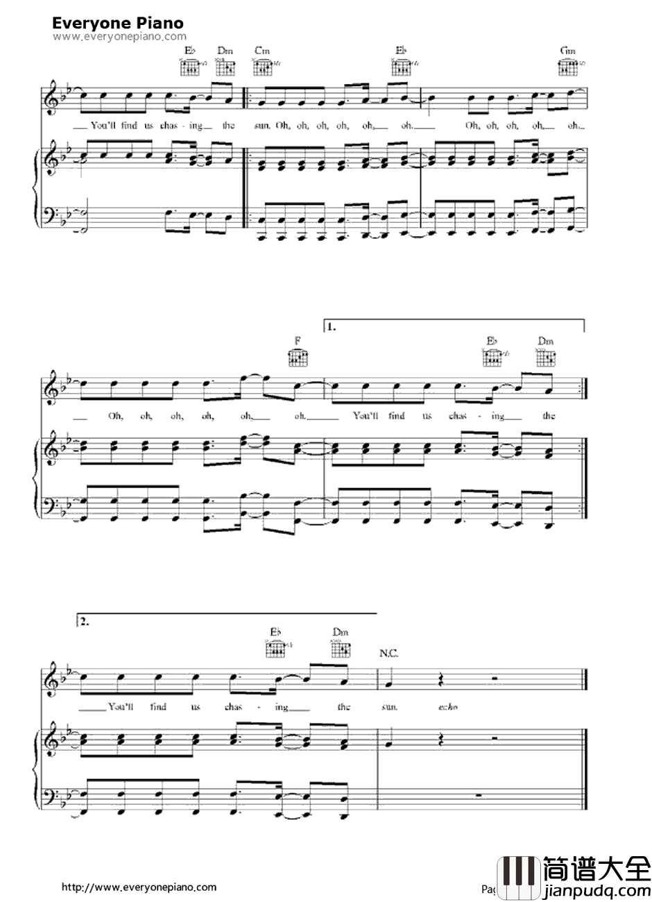 Chasing_the_Sun钢琴谱_TheWanted_冰川时代4主题曲