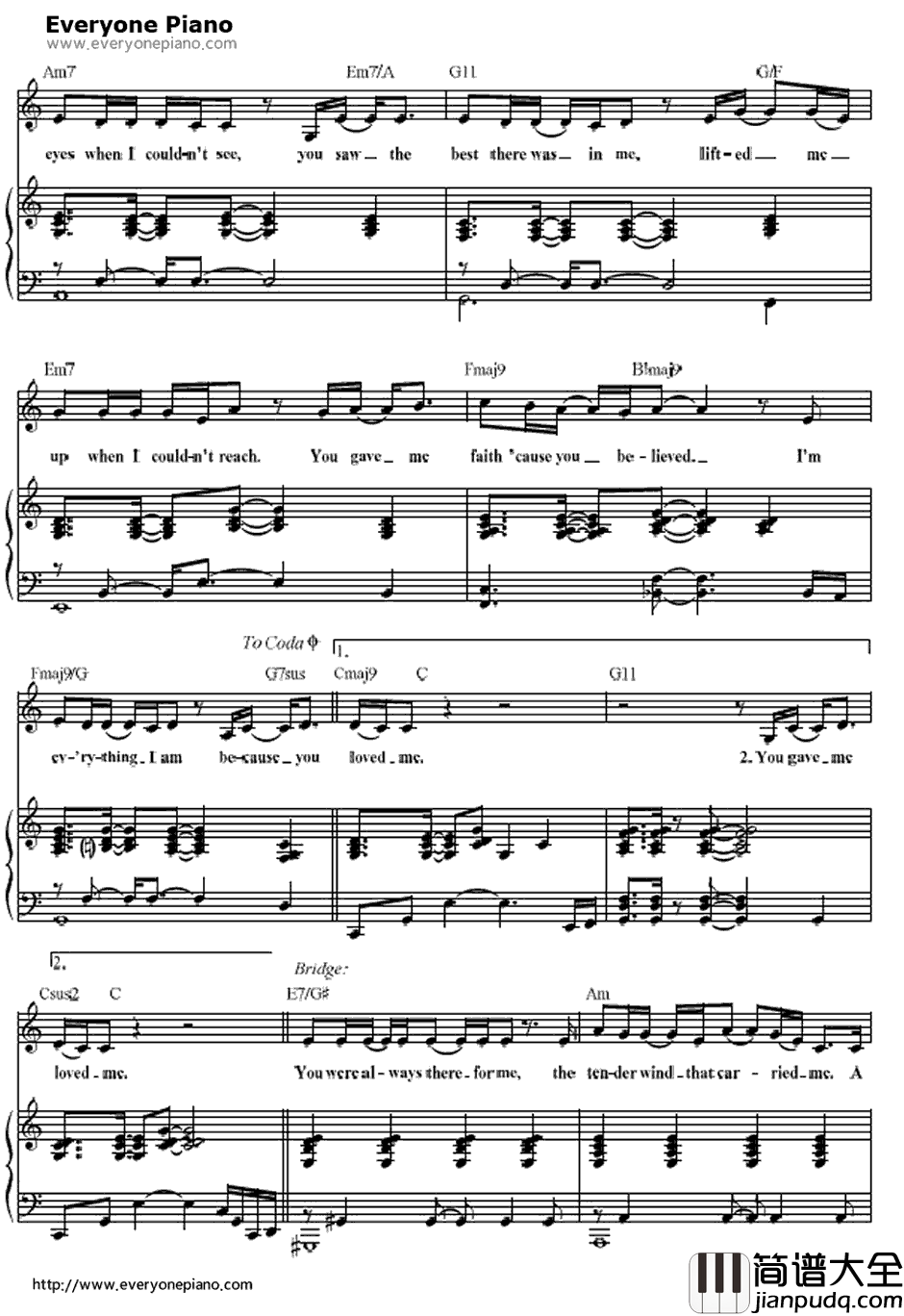 Because_You_Loved_Me钢琴谱_席琳·迪翁（CelineDion）_战地之恋主题曲