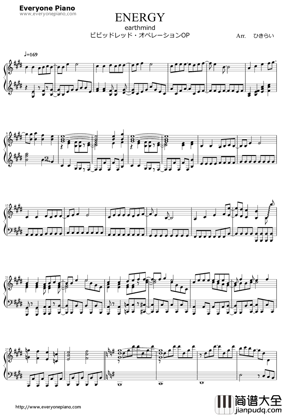 ENERGY钢琴谱_earthmind_ビビッドレッドオペレーションOP