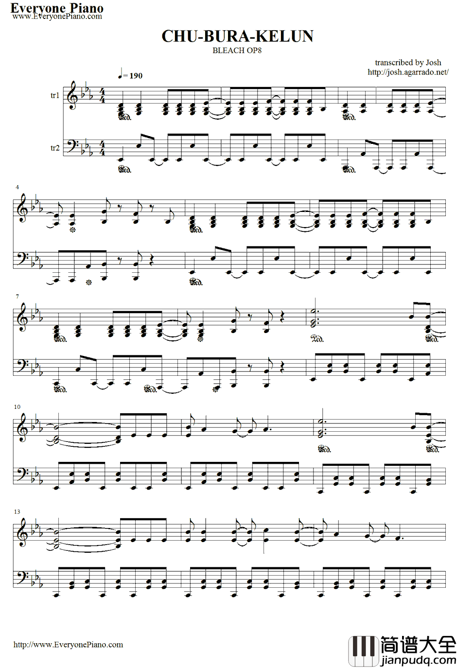 CHU钢琴谱_KELUN_BURA_死神OP8