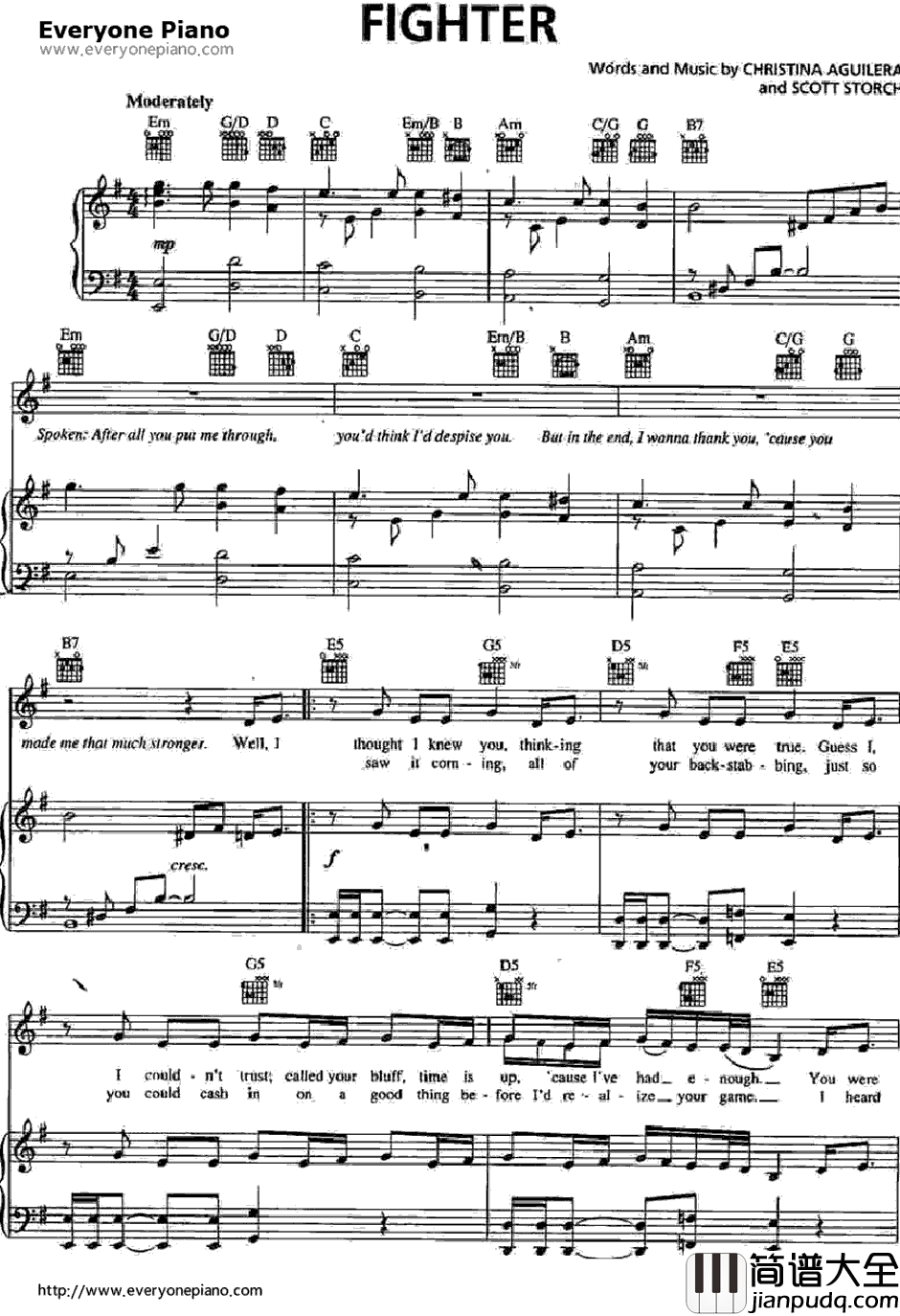 Fighter钢琴谱_ChristinaAguilera