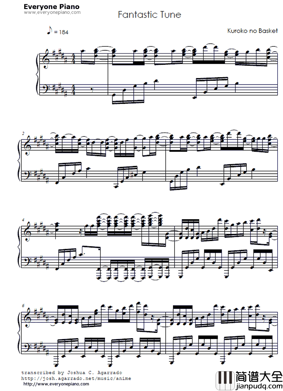 FANT_AS_TICTUNE钢琴谱_小野贤章_黑子的篮球2ED2