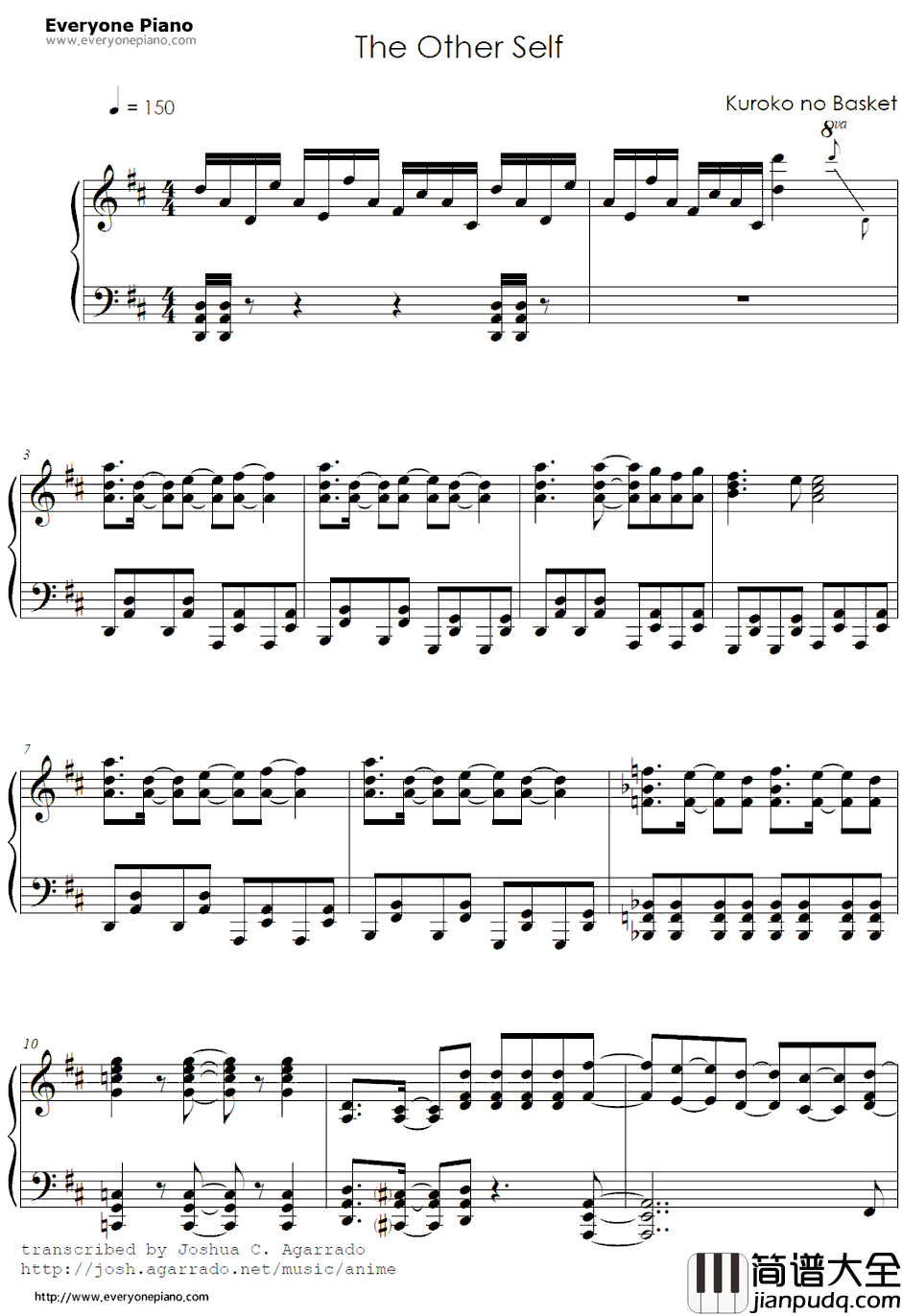 The_Other_self钢琴谱_GRANRODEO_黑子的篮球第2期OP