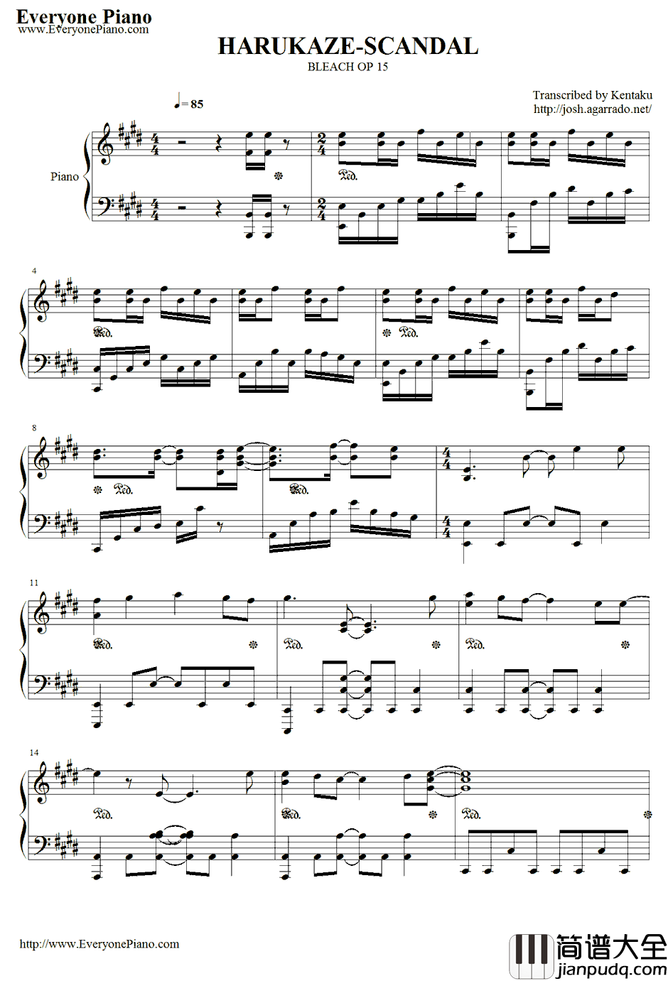 HARUKAZE钢琴谱_SCANDAL_死神OP15