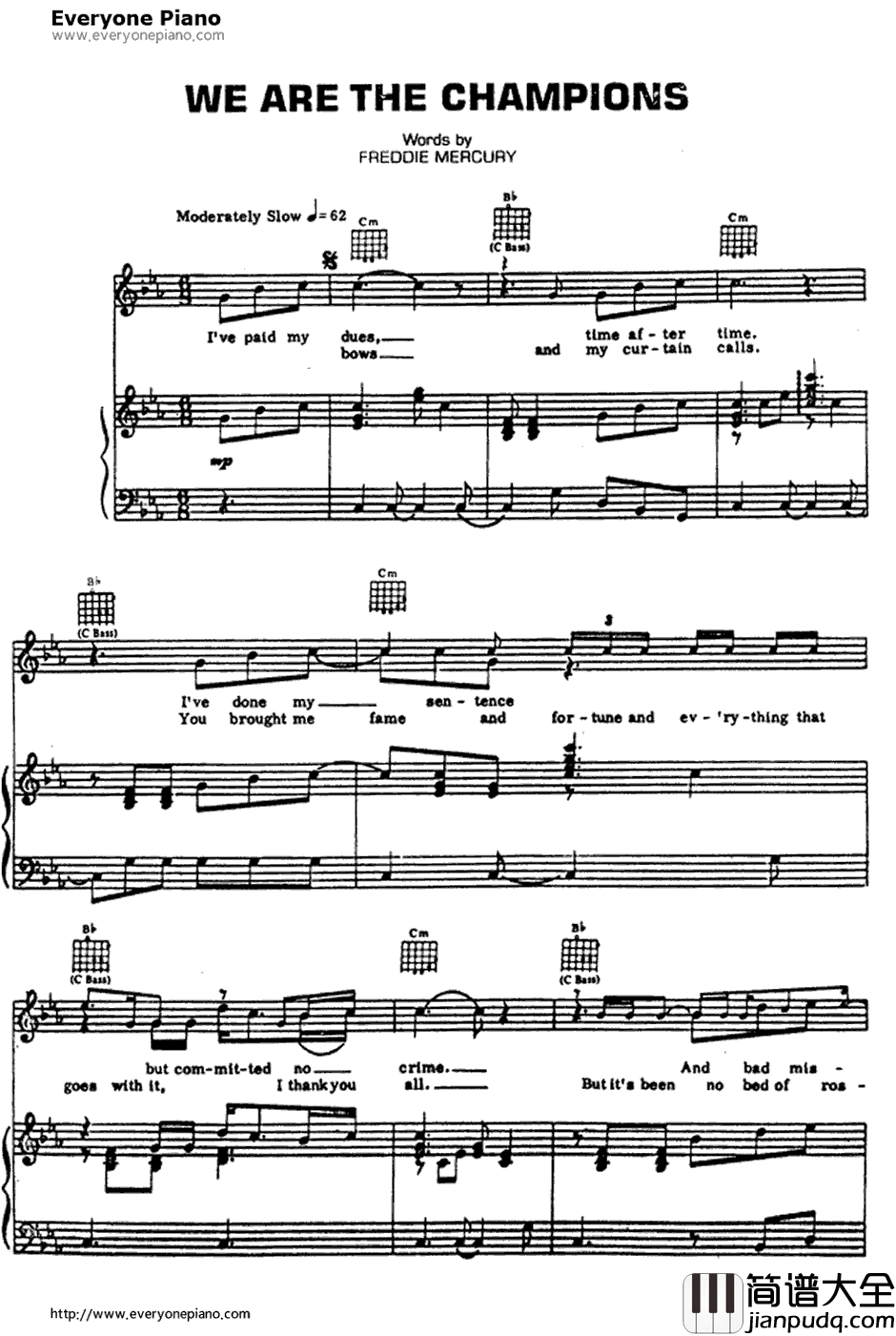 We_Are_the_Champions钢琴谱_Queen
