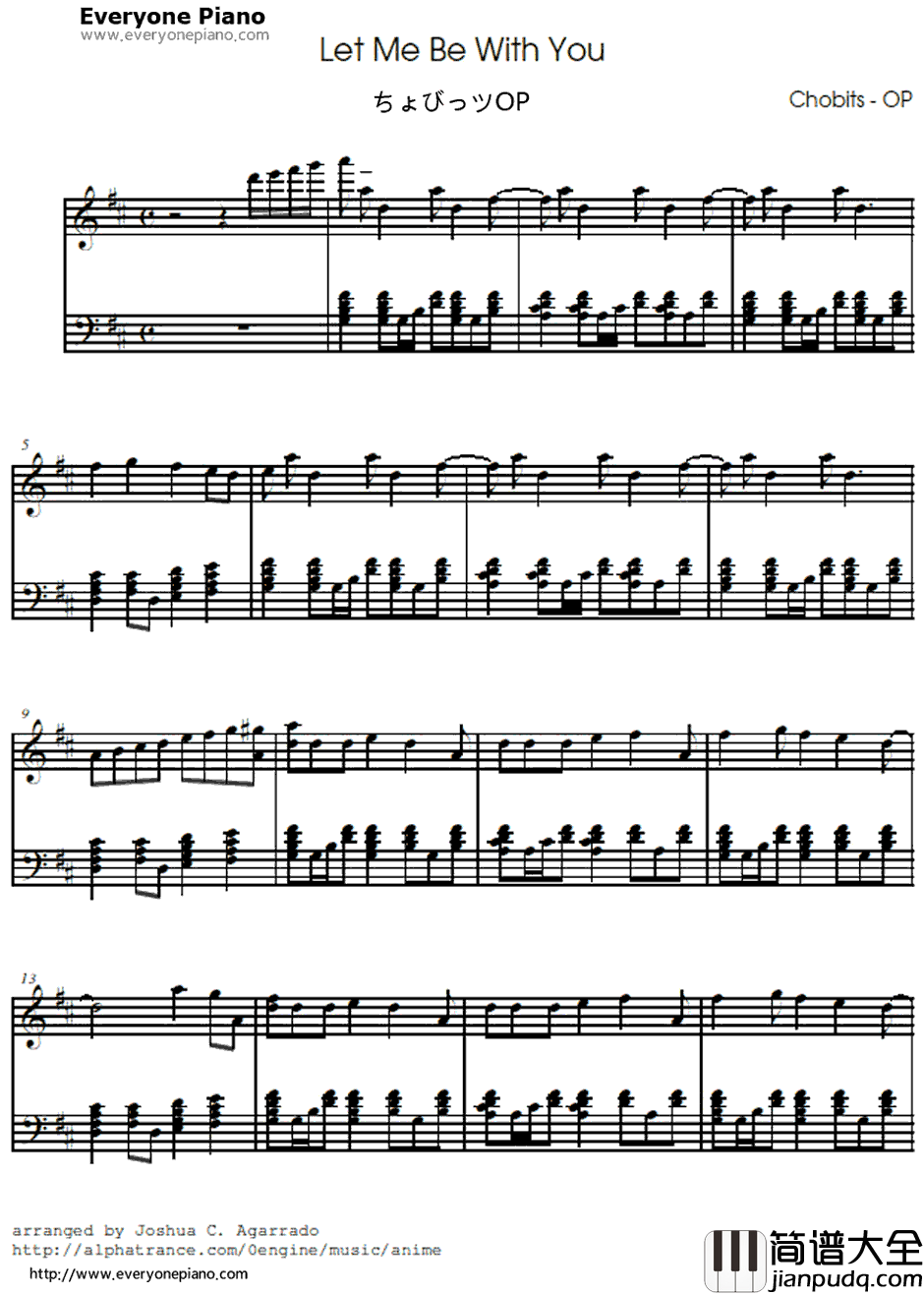 Let_Me_Be_With_You钢琴谱_ROUNDTABLEfeaturingNino_人形电脑天使心OP