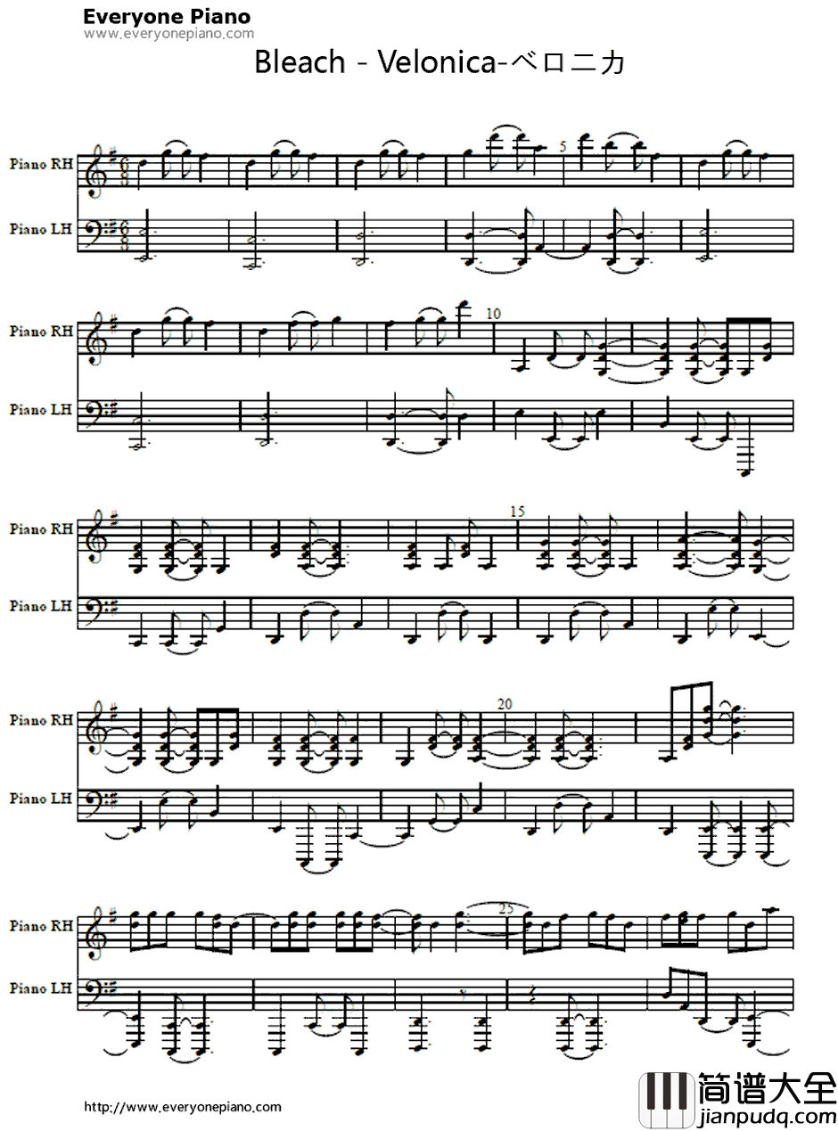 Velonica钢琴谱_AquaTimez_死神BLEACHOP9