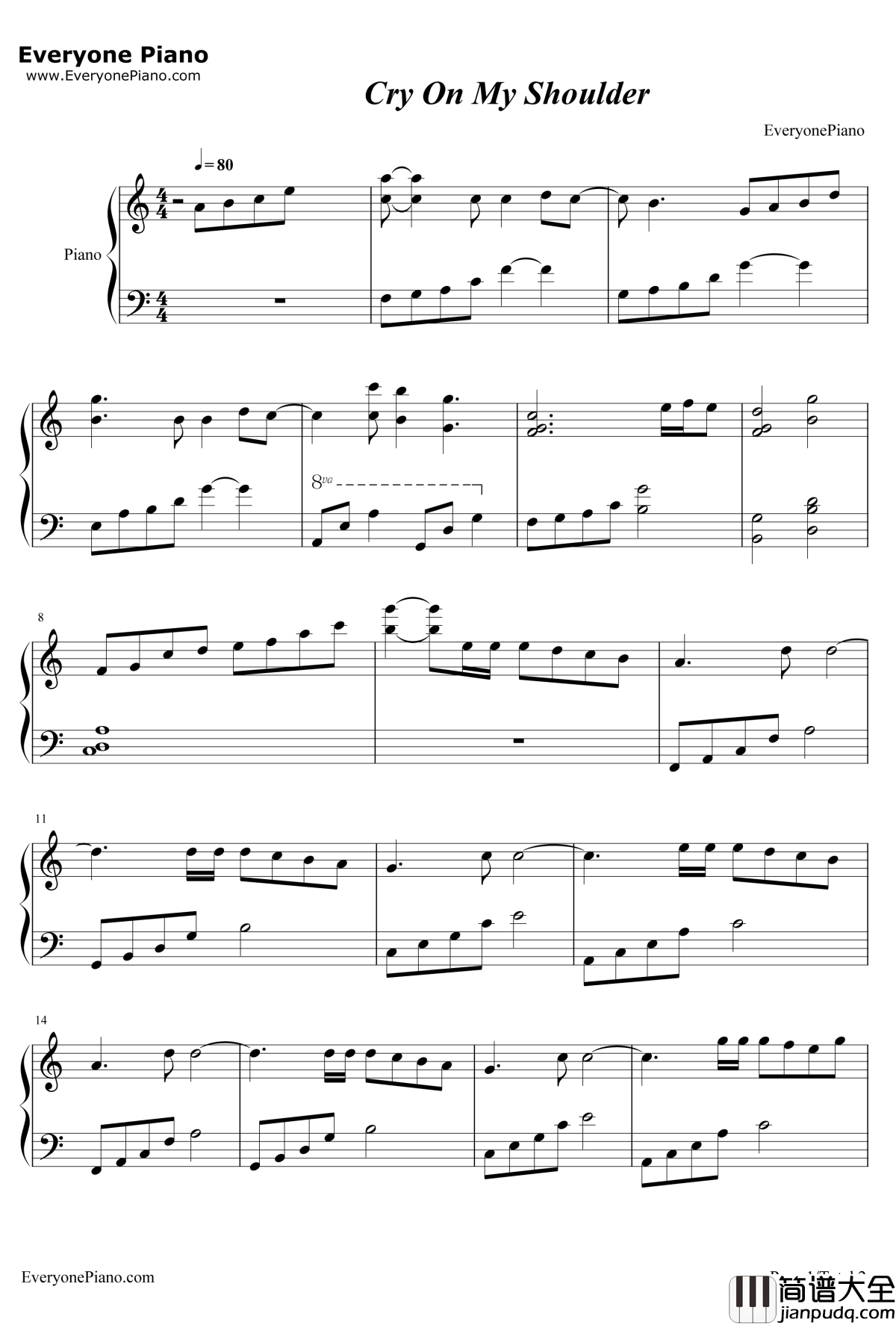 Cry_On_My_Shoulder钢琴谱_GunsN'Roses