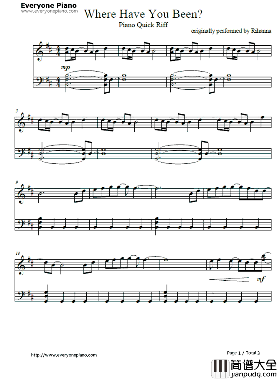 Where_Have_You_Been钢琴谱_Rihanna