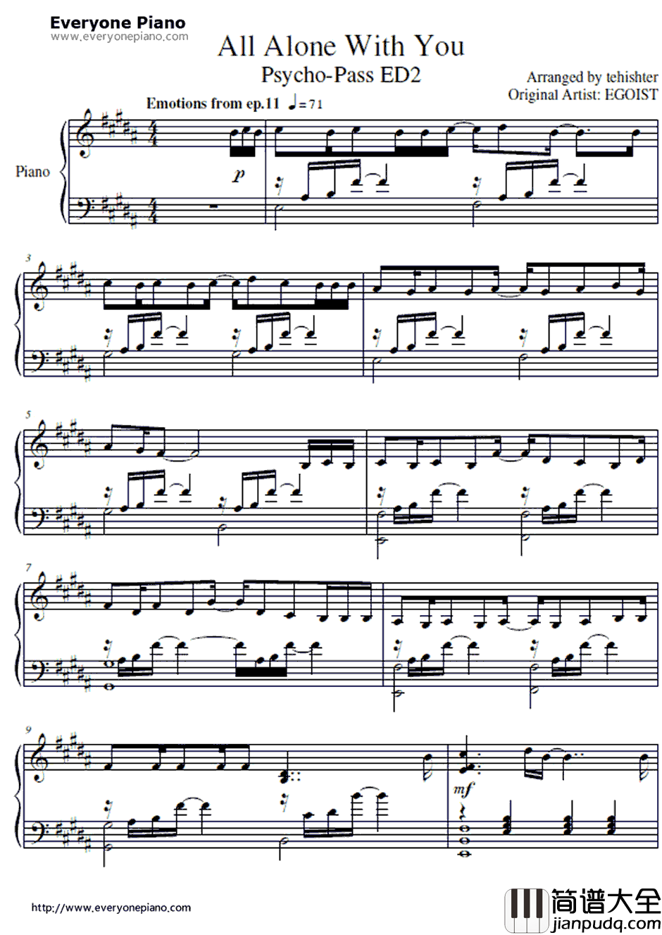 All_Alone_With_You钢琴谱_EGOIST_心理测量者ED2