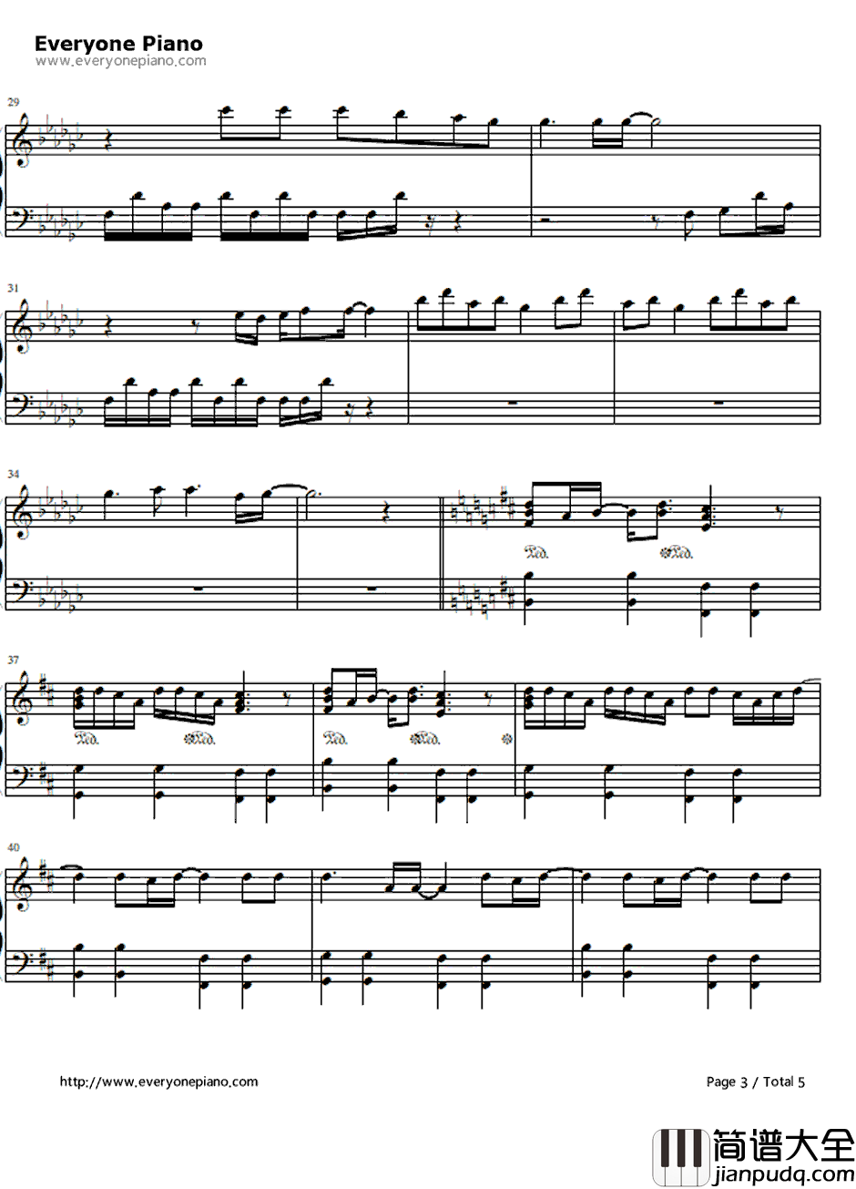 no_more_words钢琴谱_滨崎步_穿越时空的思念主题曲