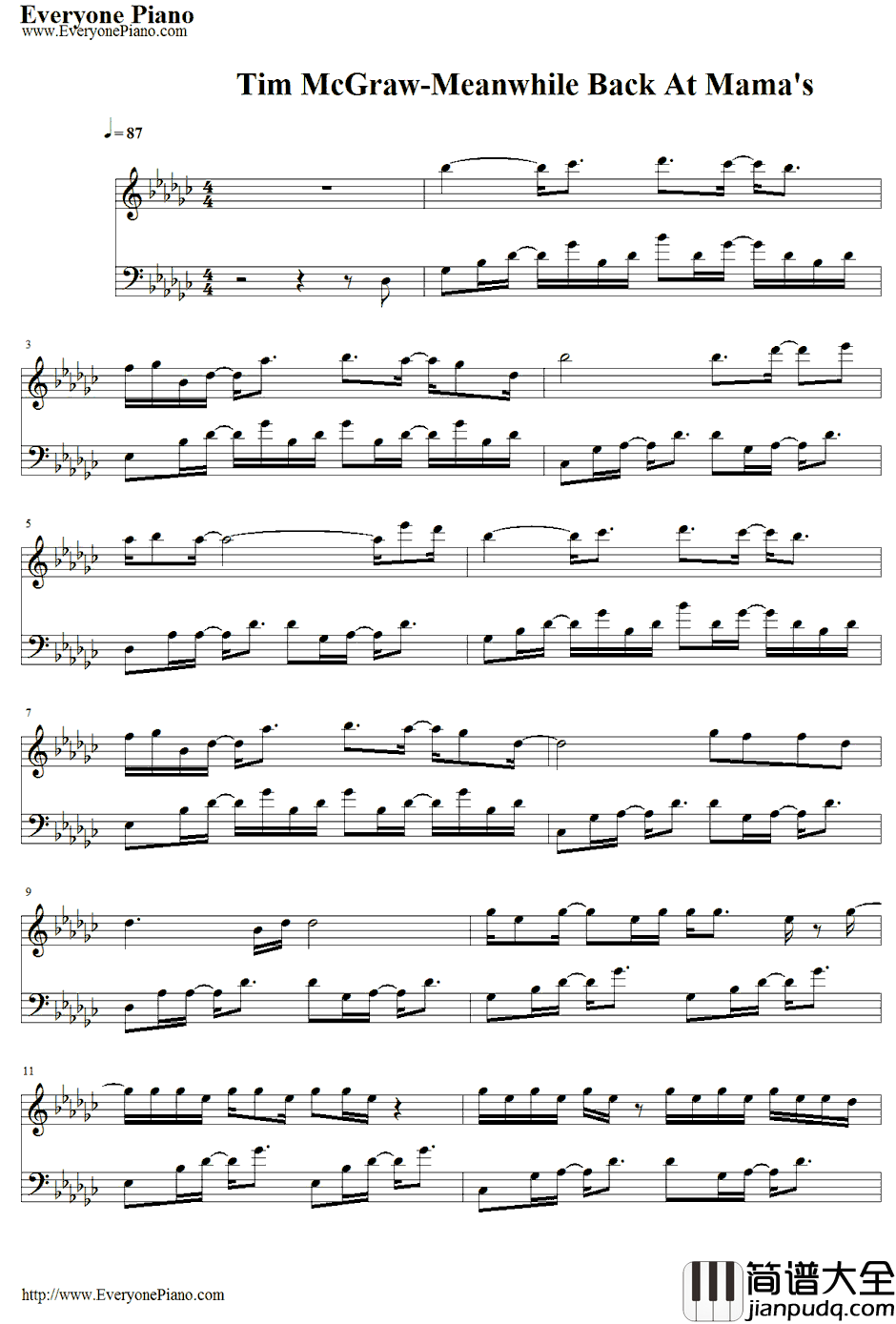 Meanwhile_Back_At_Mama's钢琴谱_TimMcGraw