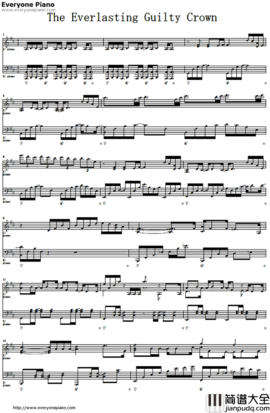 The_Everlasting_Guilty_Crown钢琴谱_EGOIST_罪恶王冠OP2