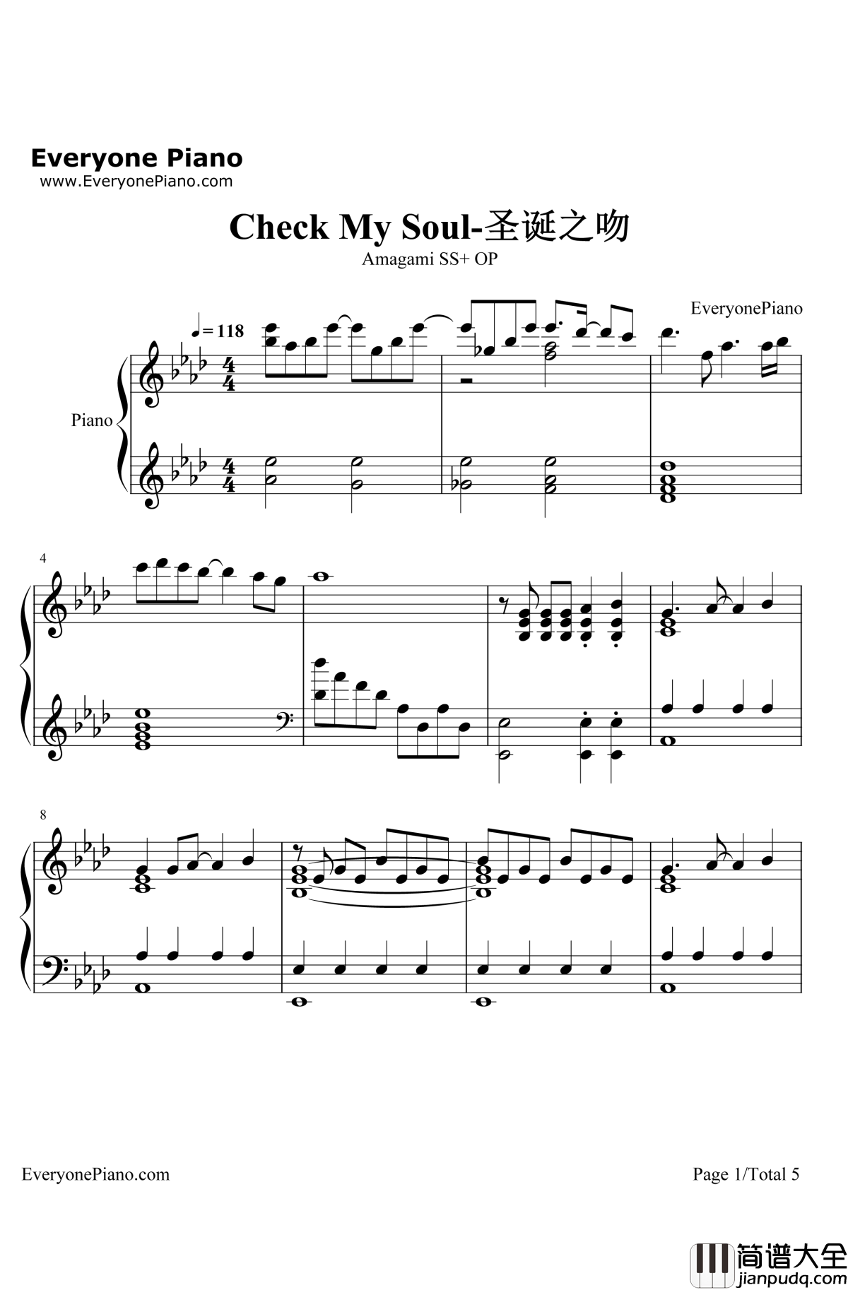 Check_My_Soul钢琴谱_Azusa_圣诞之吻SS_plusOP