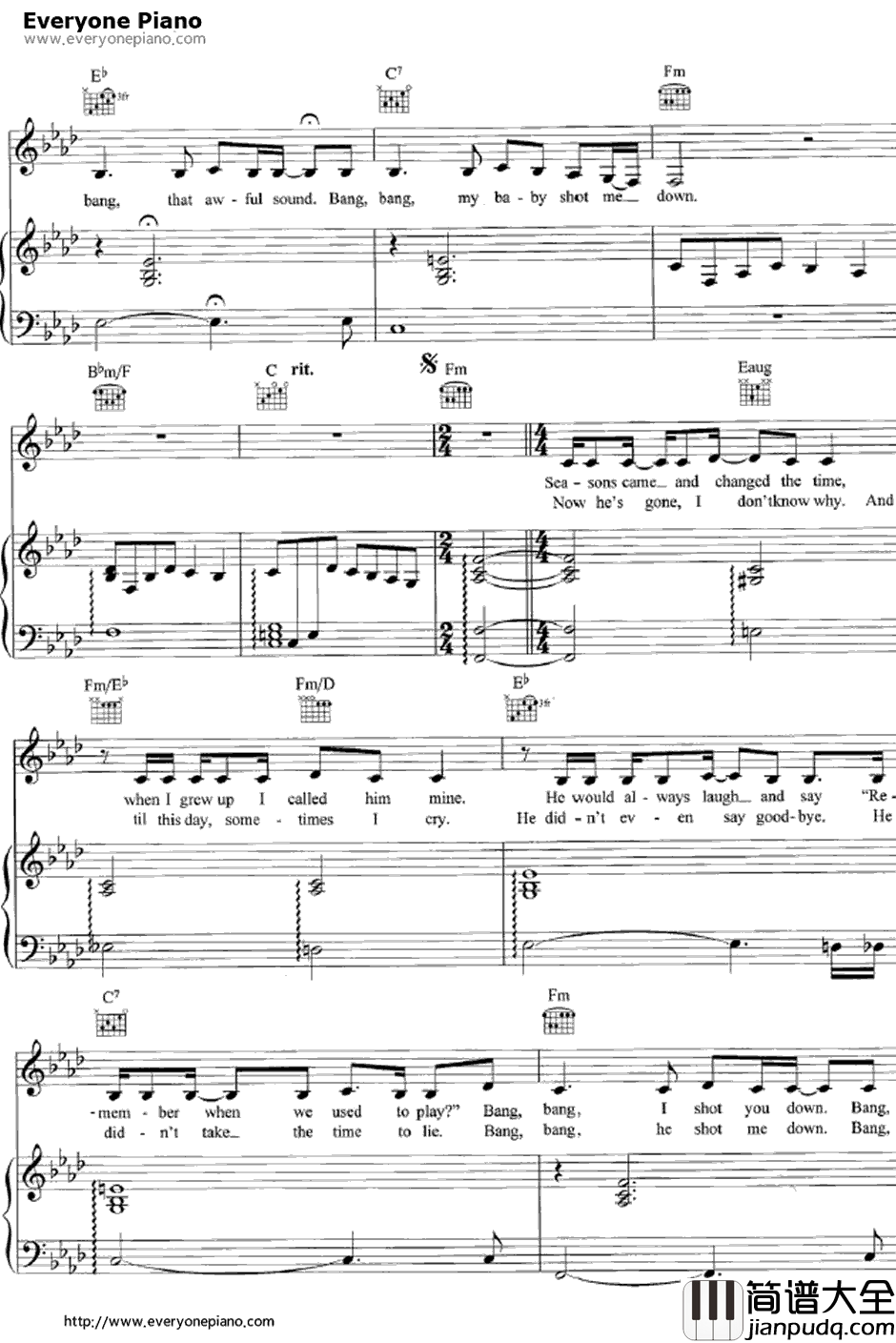 Bang_Bang(MyBabyShotMeDown)钢琴谱_NancySinatra