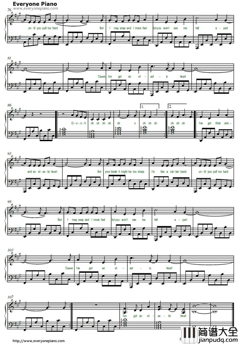 Elastic_Heart钢琴谱_Sia&TheWeeknd&Diplo_饥饿游戏：星火燎原OST