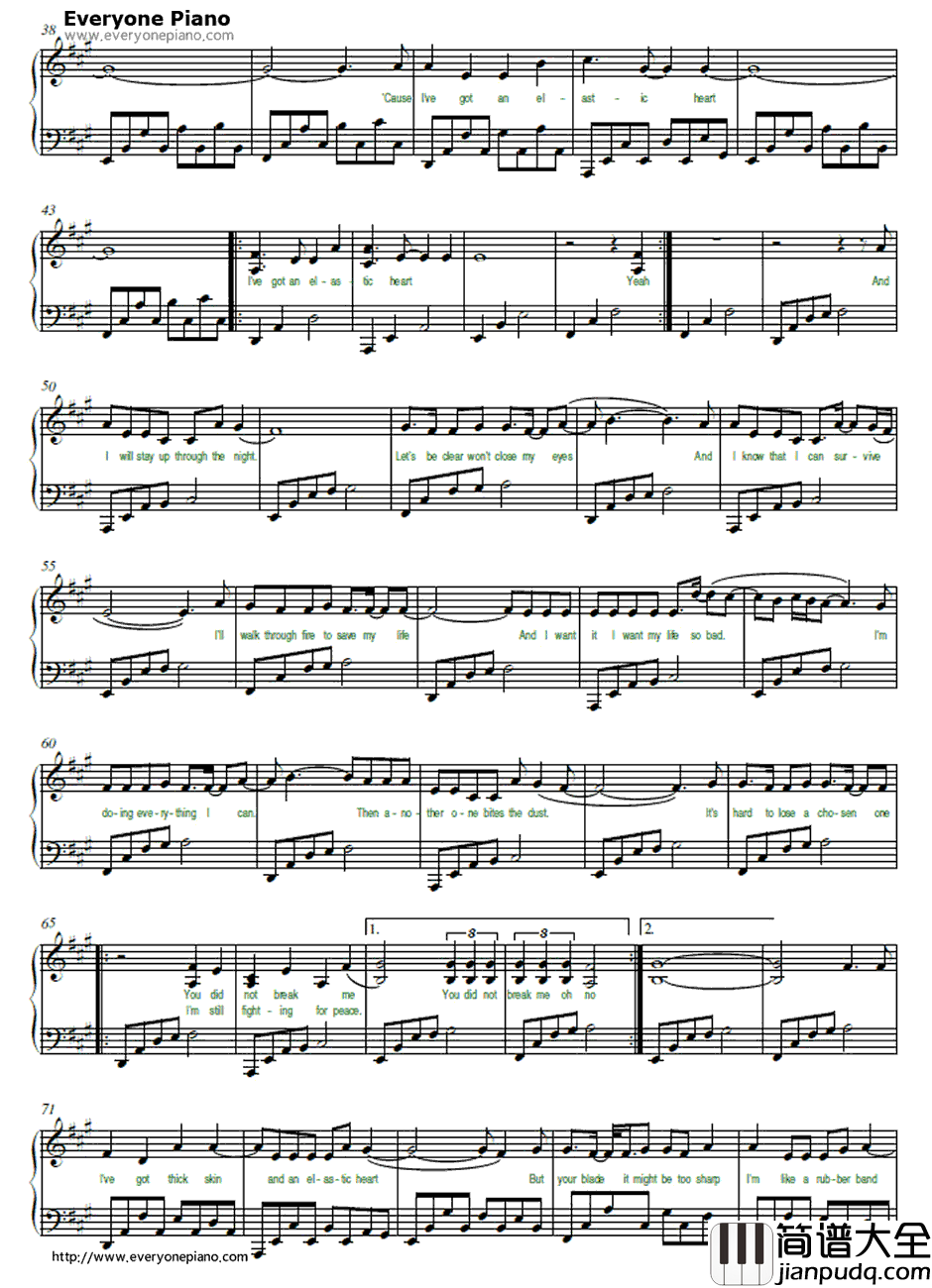 Elastic_Heart钢琴谱_Sia&TheWeeknd&Diplo_饥饿游戏：星火燎原OST