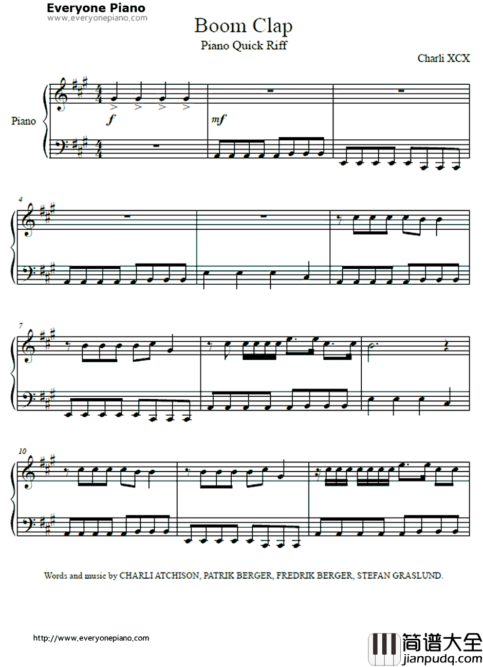 Boom_Clap钢琴谱_CharliXCX　_星运里的错OST