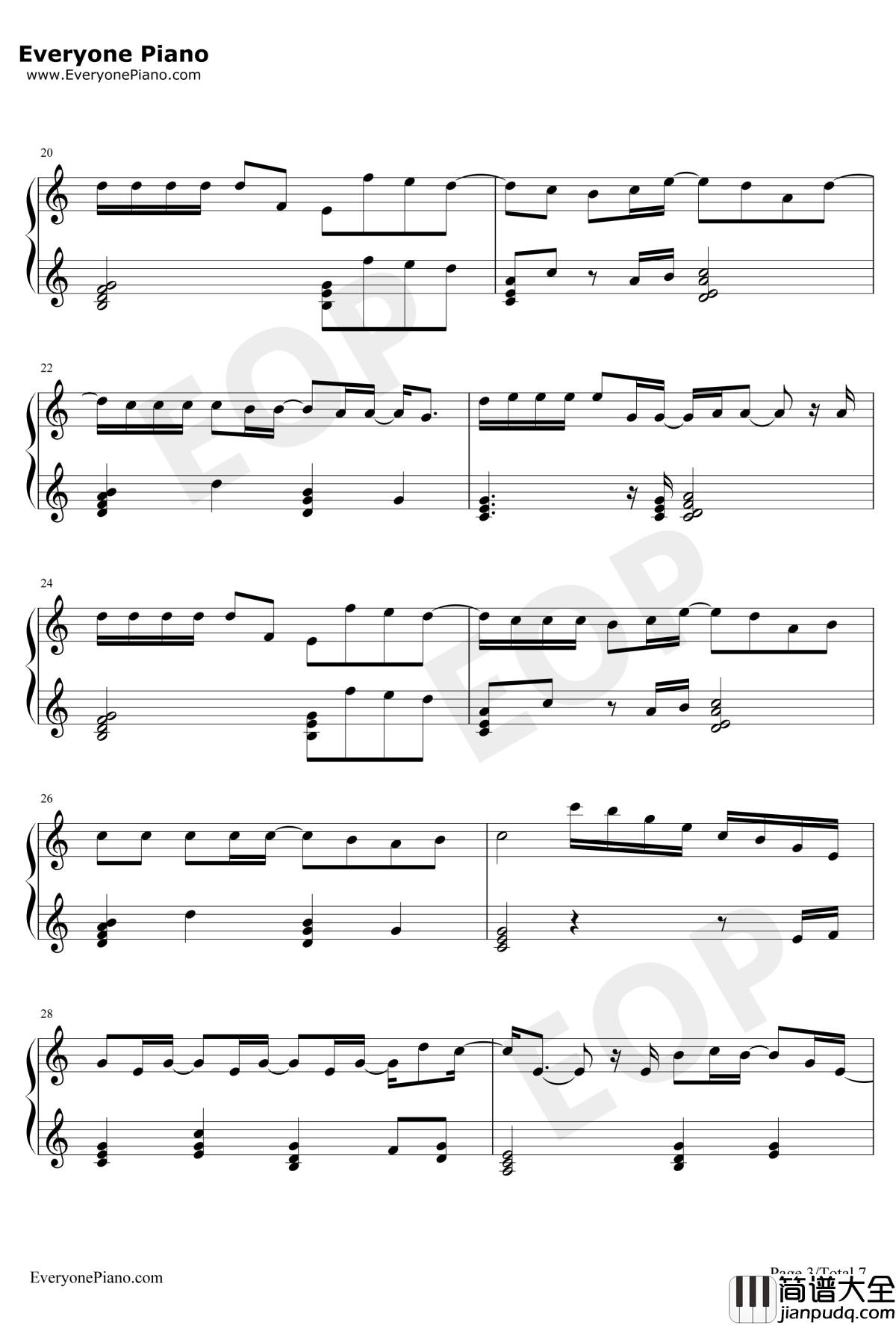 此情永不移（nothingisgonnachangemyloveforyou钢琴谱_GeorgeBenson方大同_廊桥遗梦）