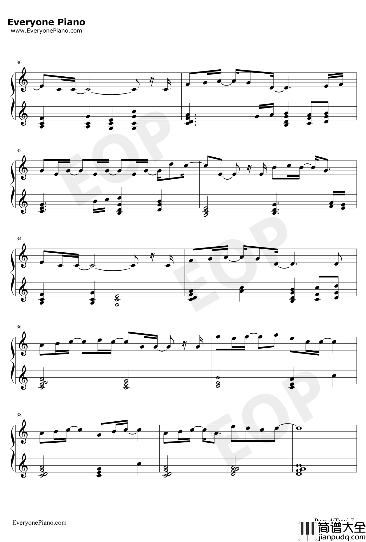 此情永不移（nothingisgonnachangemyloveforyou钢琴谱_GeorgeBenson方大同_廊桥遗梦）