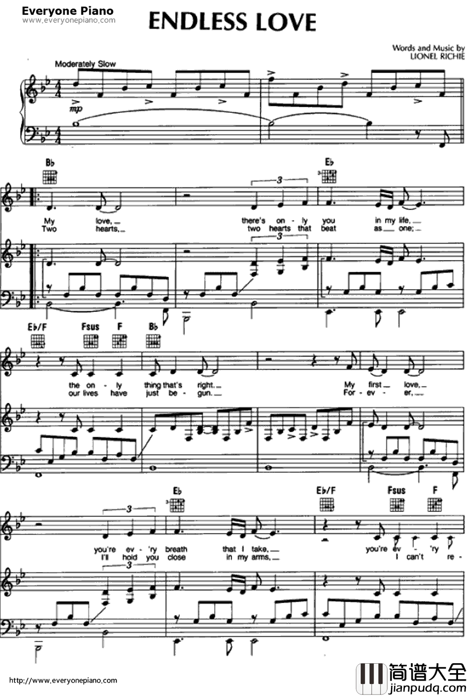 Endless_Love钢琴谱_LionelRichie&DianaRoss_EndlessLove（无尽的爱）主题曲