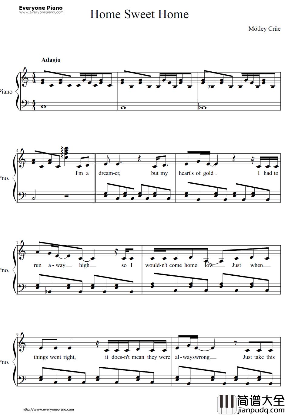 Home_Sweet_Home简单版钢琴谱_MötleyCrüe
