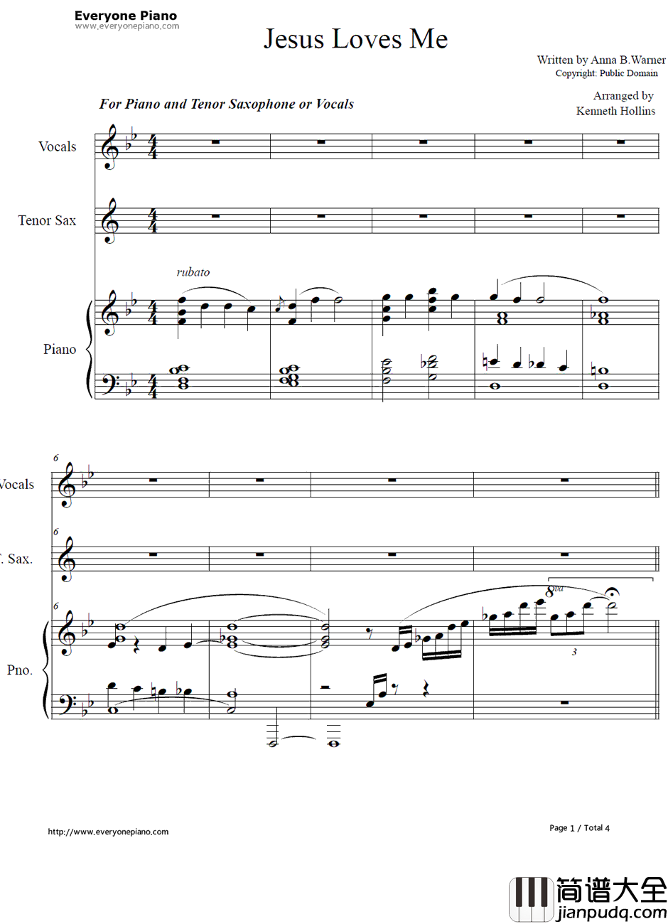 Jesus_Loves_Me钢琴谱_WhitneyHouston_耶稣爱我