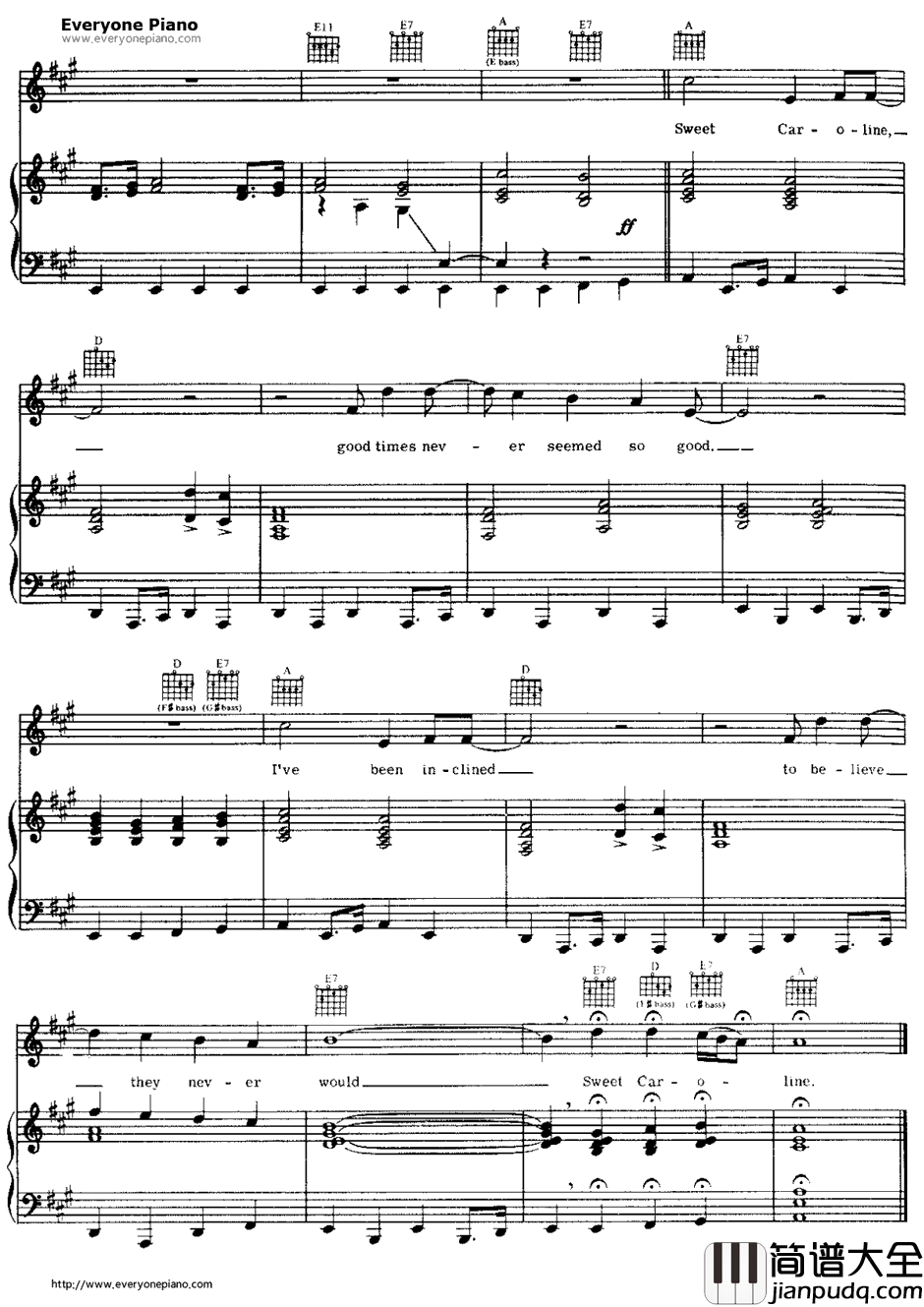 Sweet_Caroline钢琴谱_NeilDiamond