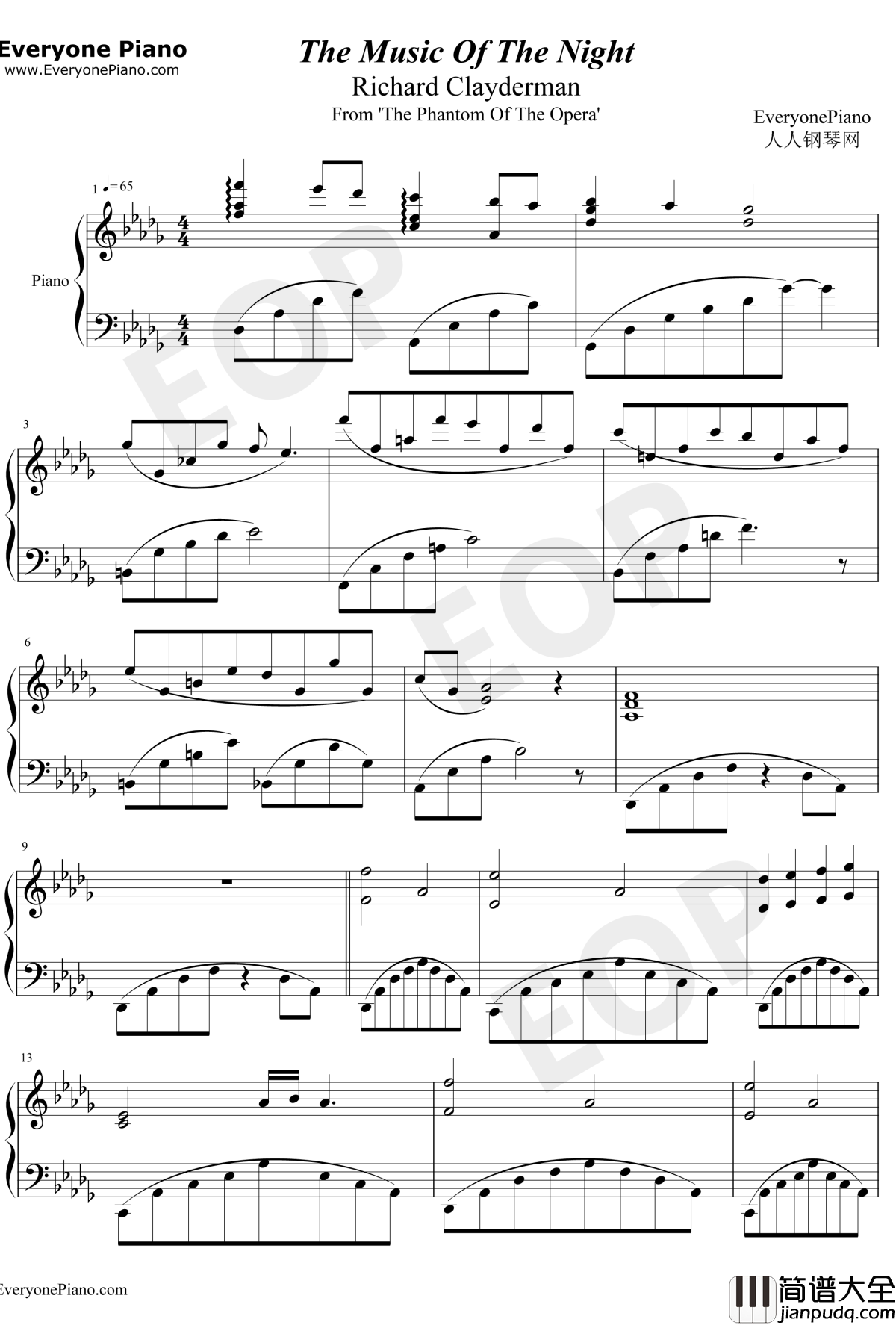The_Music_of_the_Night钢琴谱_AndrewLloydWebber安德鲁·劳埃德·韦伯_歌剧魅影OST