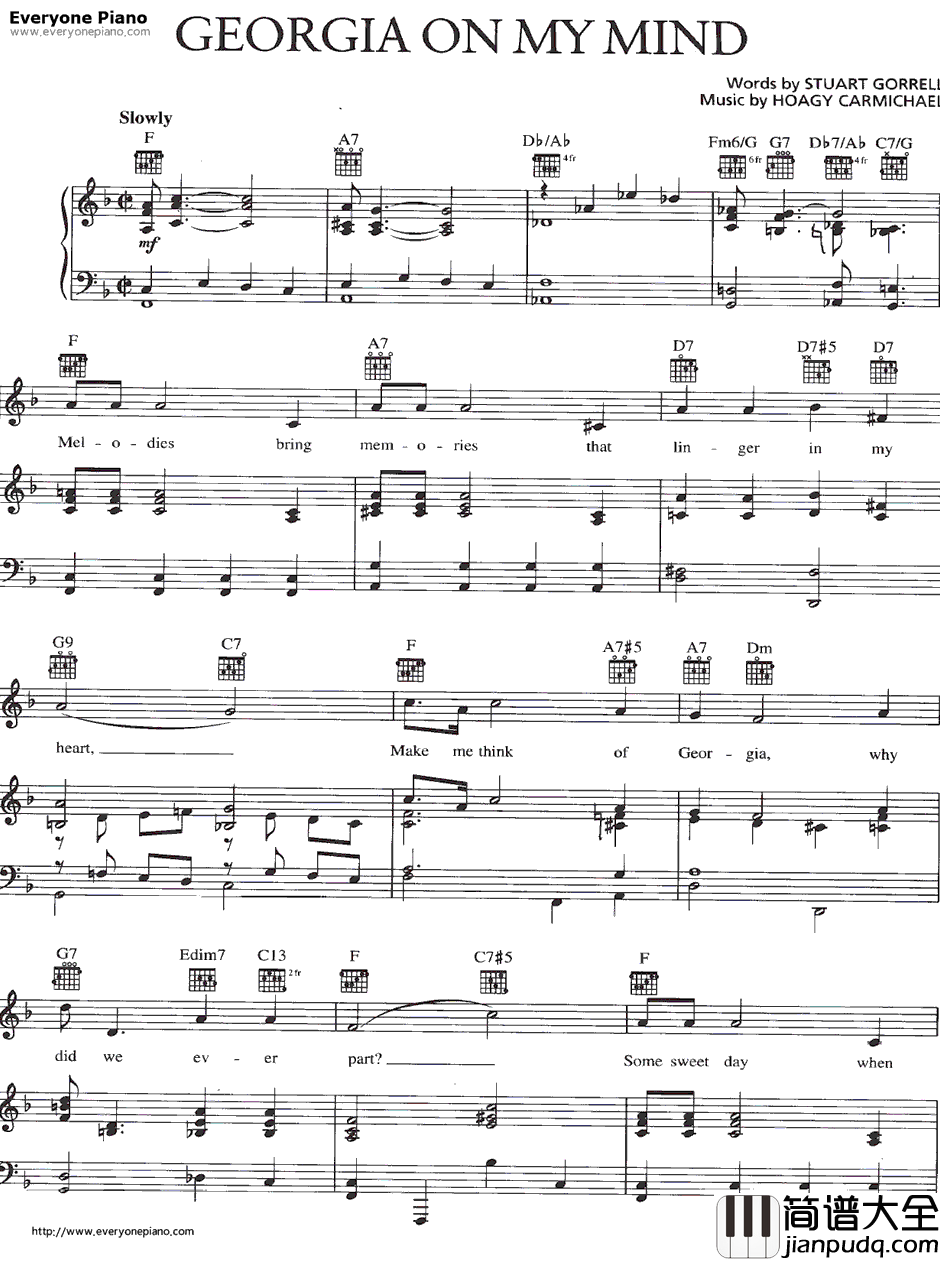 Georgia_On_My_Mind钢琴谱_RayCharles