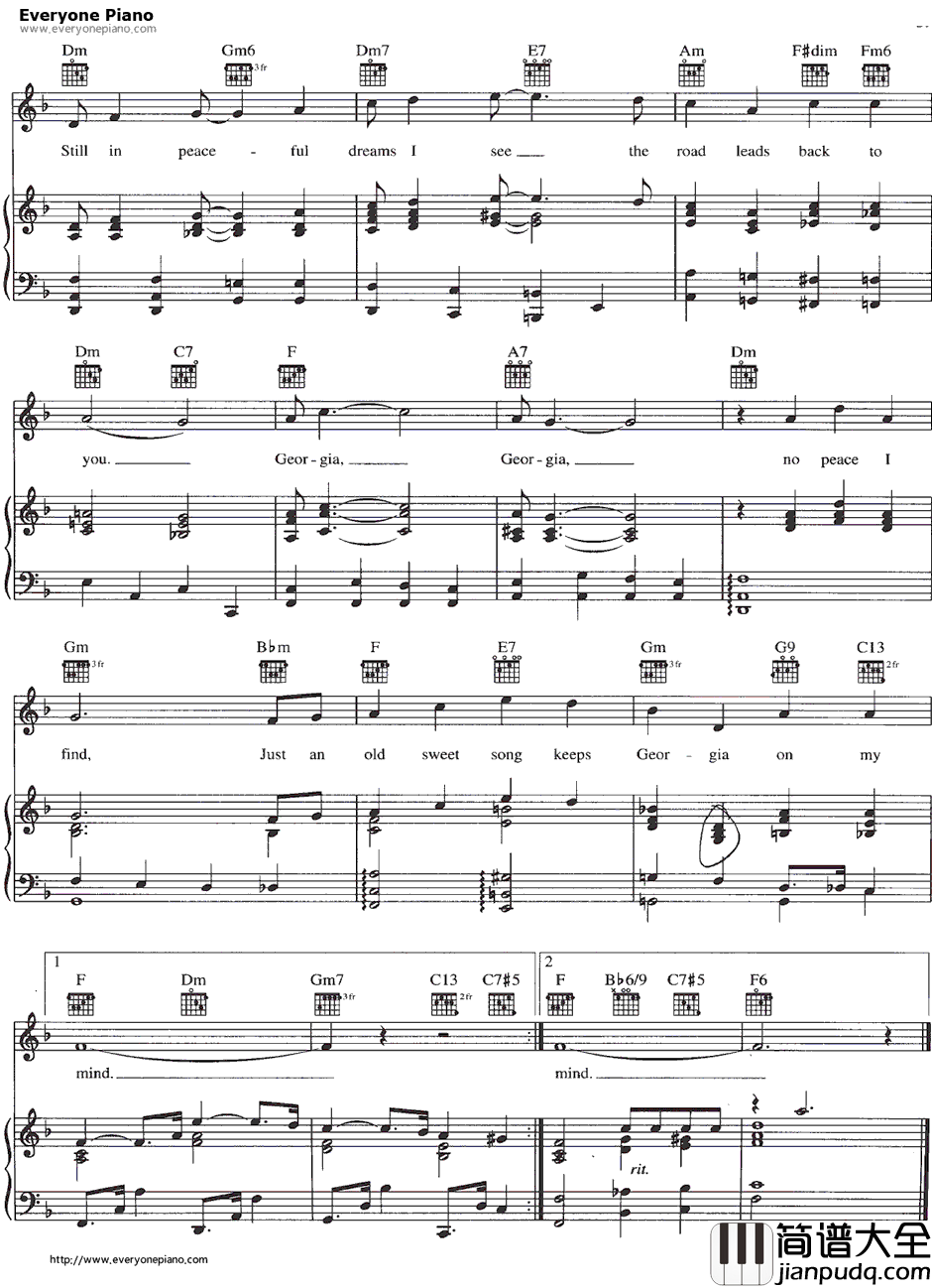 Georgia_On_My_Mind钢琴谱_RayCharles