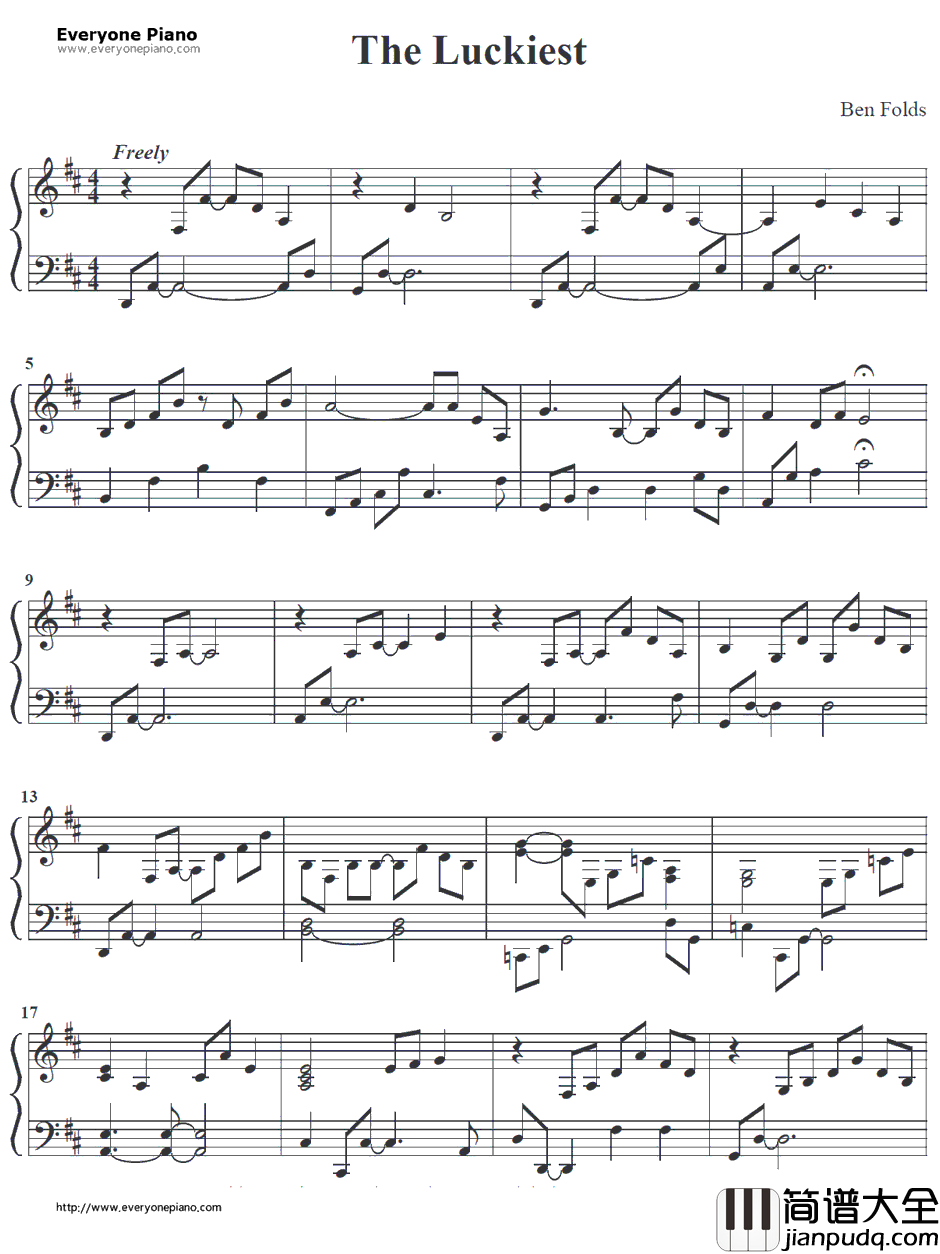 The_Luckiest钢琴谱_BenFolds