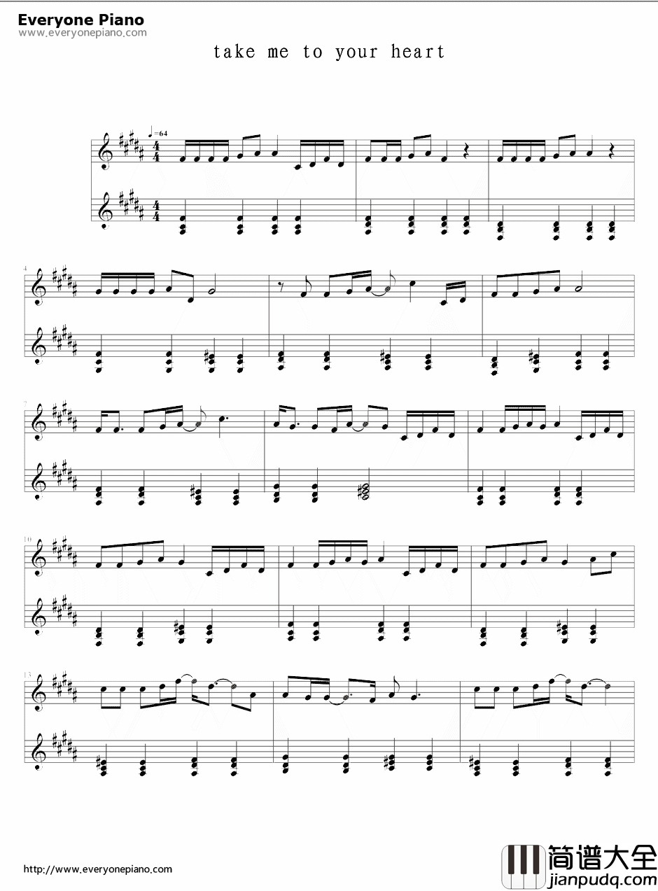 Take_Me_To_Your_Heart钢琴谱_MichaelLearnsToRock迈克学摇滚张学友_吻别英文版