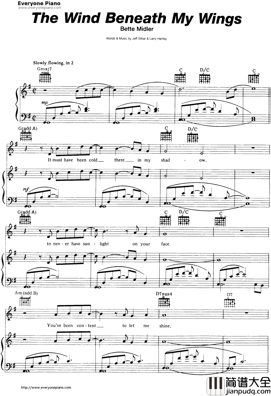 Wind_Beneath_My_Wings钢琴谱_BetteMidler　贝特·米德勒_BeachesOST