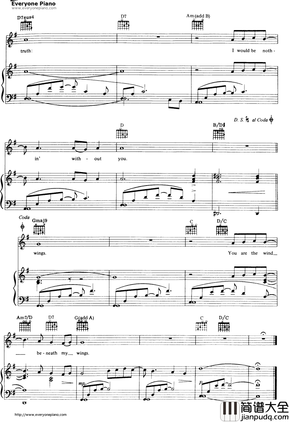 Wind_Beneath_My_Wings钢琴谱_BetteMidler　贝特·米德勒_BeachesOST