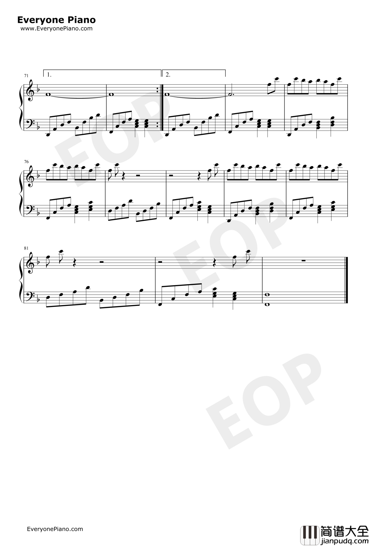 Beautiful_World钢琴谱_宇多田光_福音战士新剧场版：序主题曲