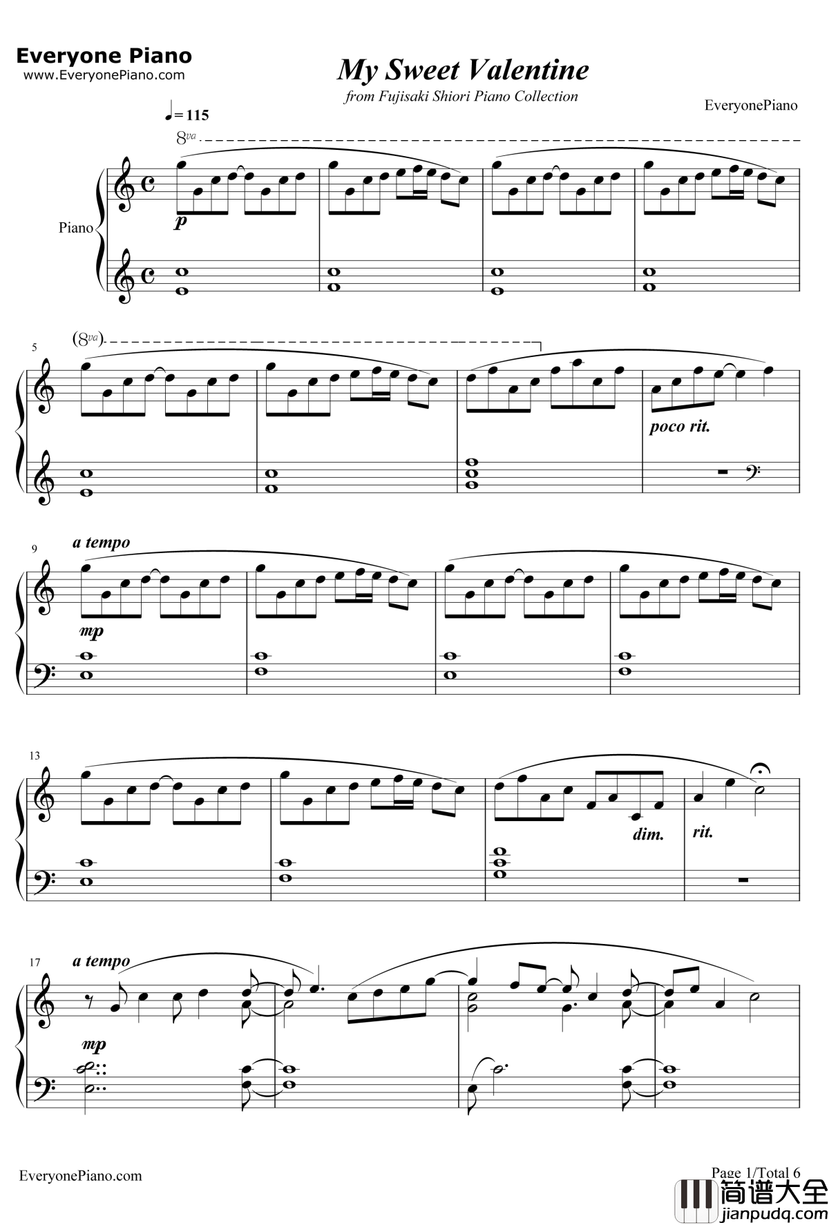 My_Sweet_Valentine钢琴谱_藤崎诗织_我的甜蜜情人节_心跳回忆