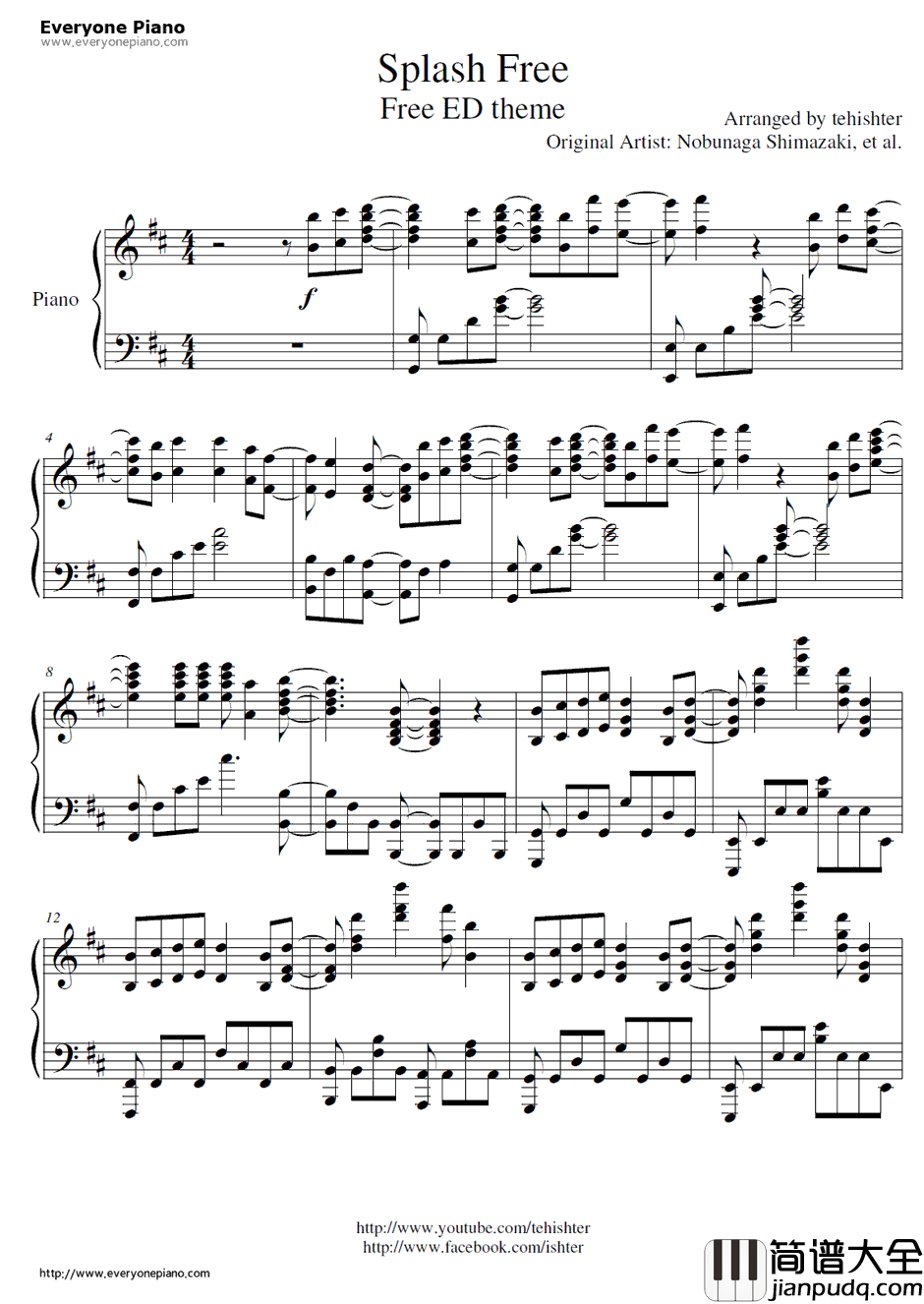 SPLASH_FREE钢琴谱_STYLEFIVE_Free!ED