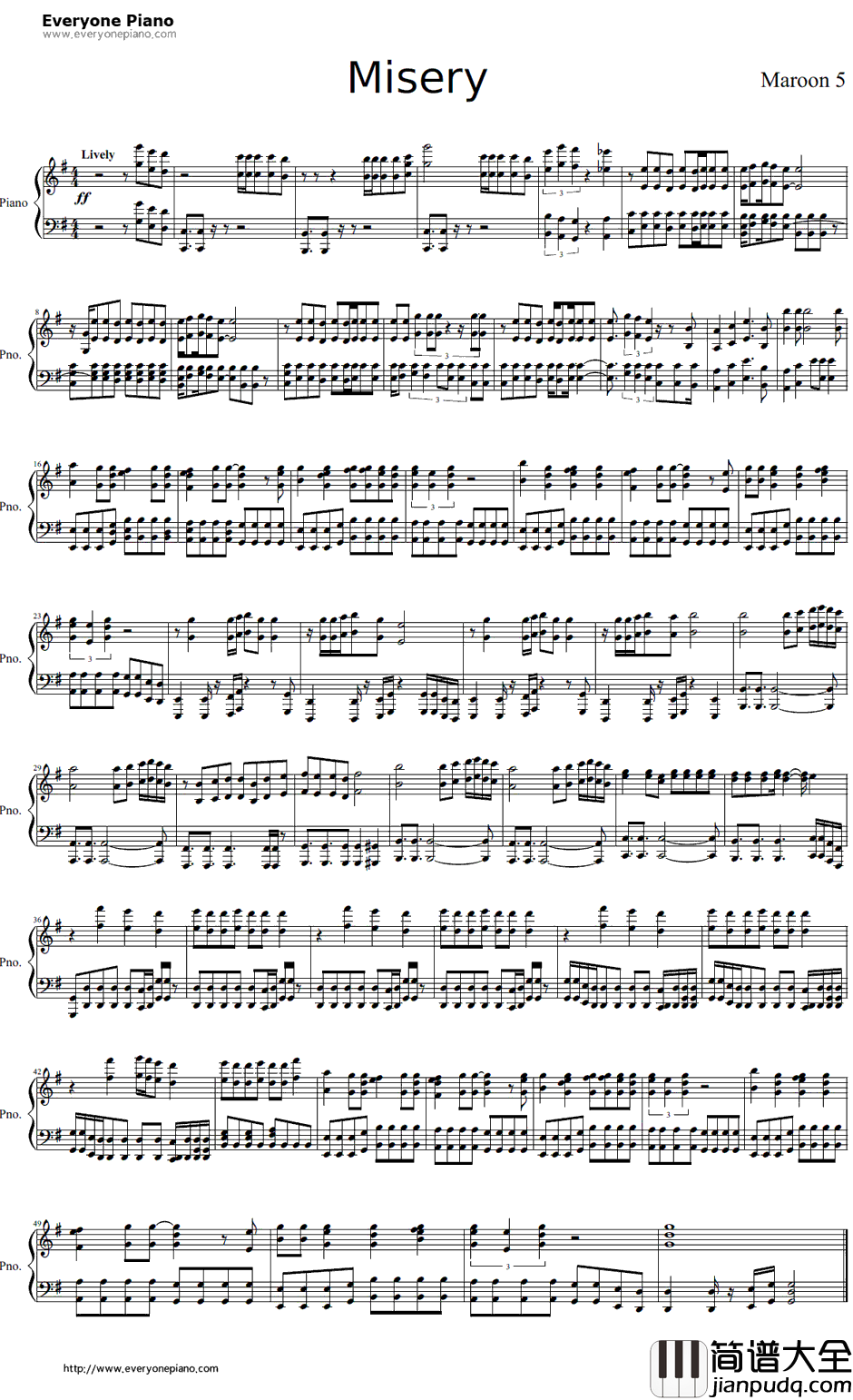 Misery钢琴谱_Maroon5