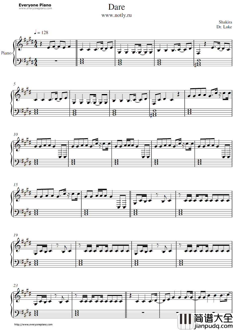 Dare(La_La_La)钢琴谱_Shakira
