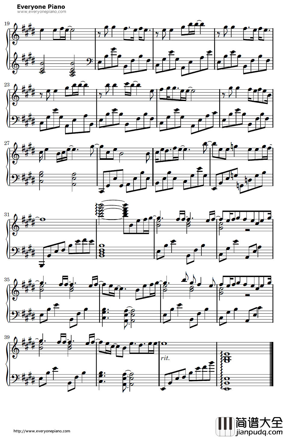 For_You钢琴谱_Riefu（舩越里恵)_放浪男孩ED