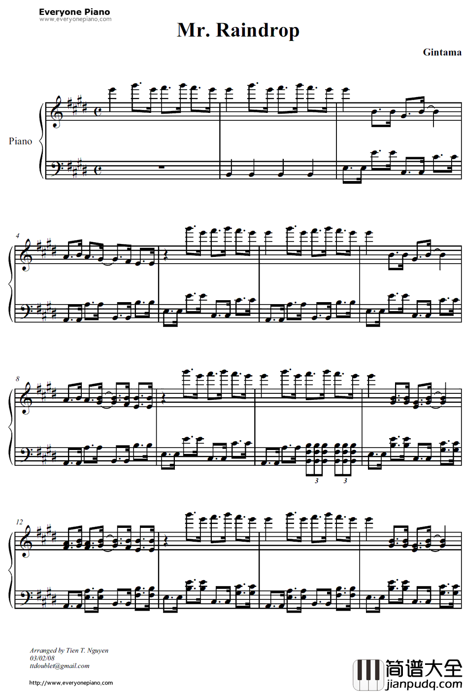 Mr.Raindrop钢琴谱_Amplified_银魂ED2