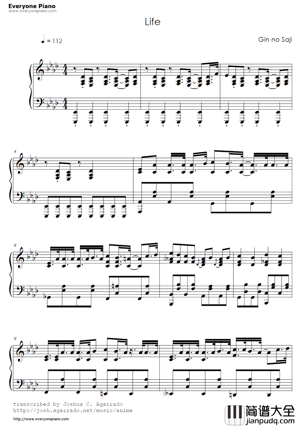 Life钢琴谱_フジファブリック（Fujifabric）_银之匙2OP