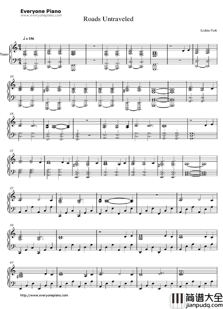 Roads_Untraveled钢琴谱_LinkinPark